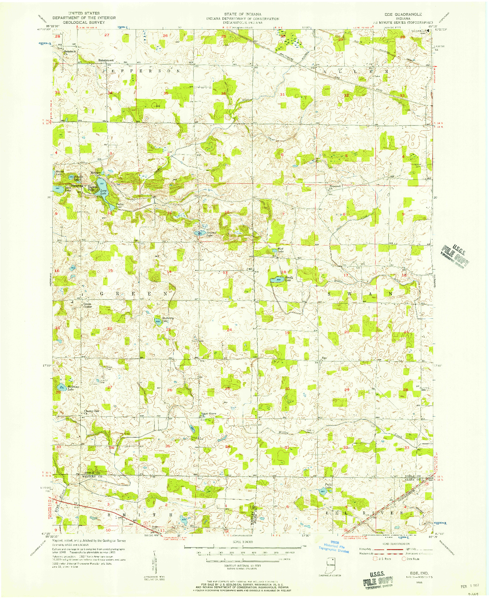 USGS 1:24000-SCALE QUADRANGLE FOR EGE, IN 1955