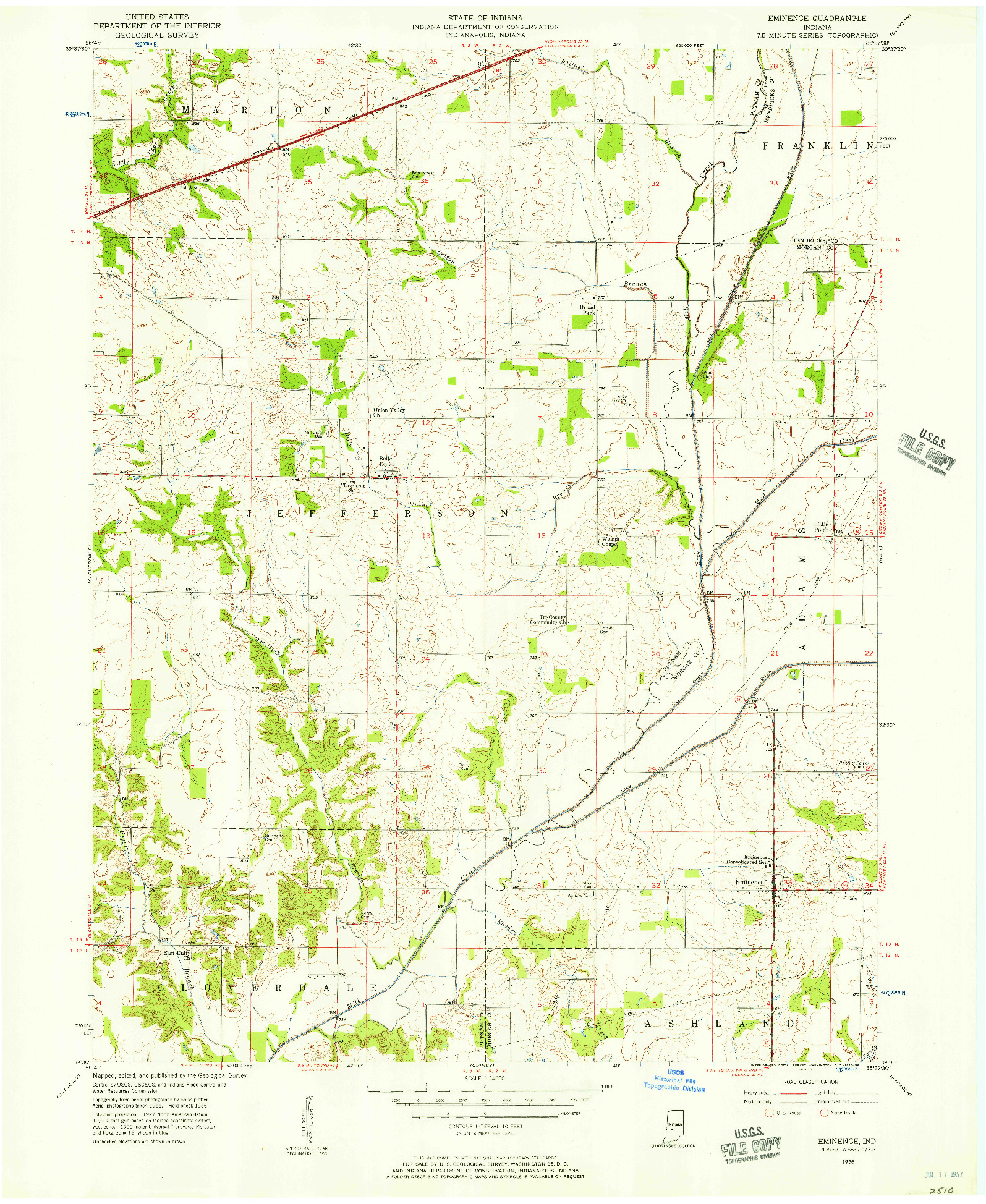 USGS 1:24000-SCALE QUADRANGLE FOR EMINENCE, IN 1956