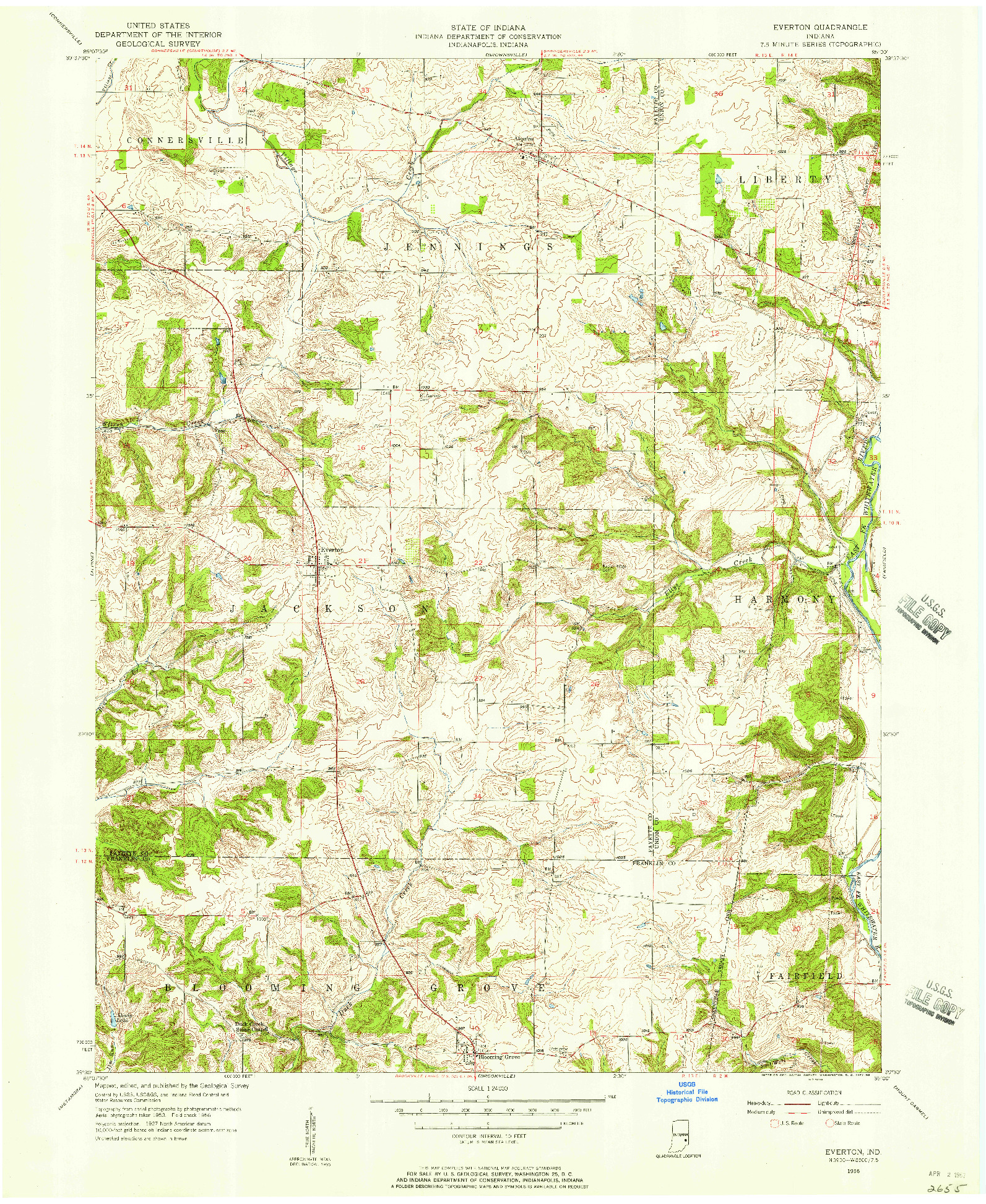 USGS 1:24000-SCALE QUADRANGLE FOR EVERTON, IN 1956