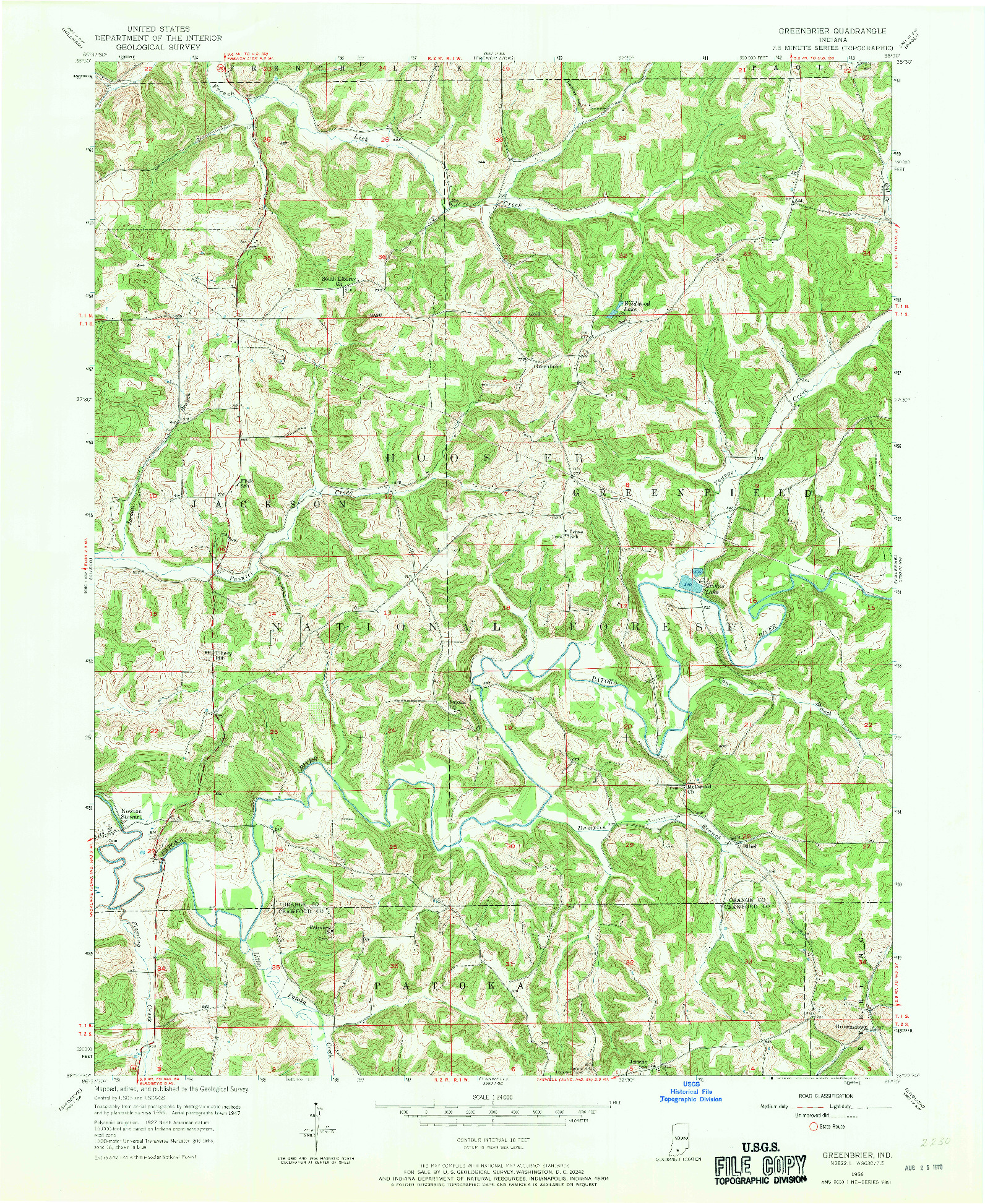 USGS 1:24000-SCALE QUADRANGLE FOR GREENBRIER, IN 1956