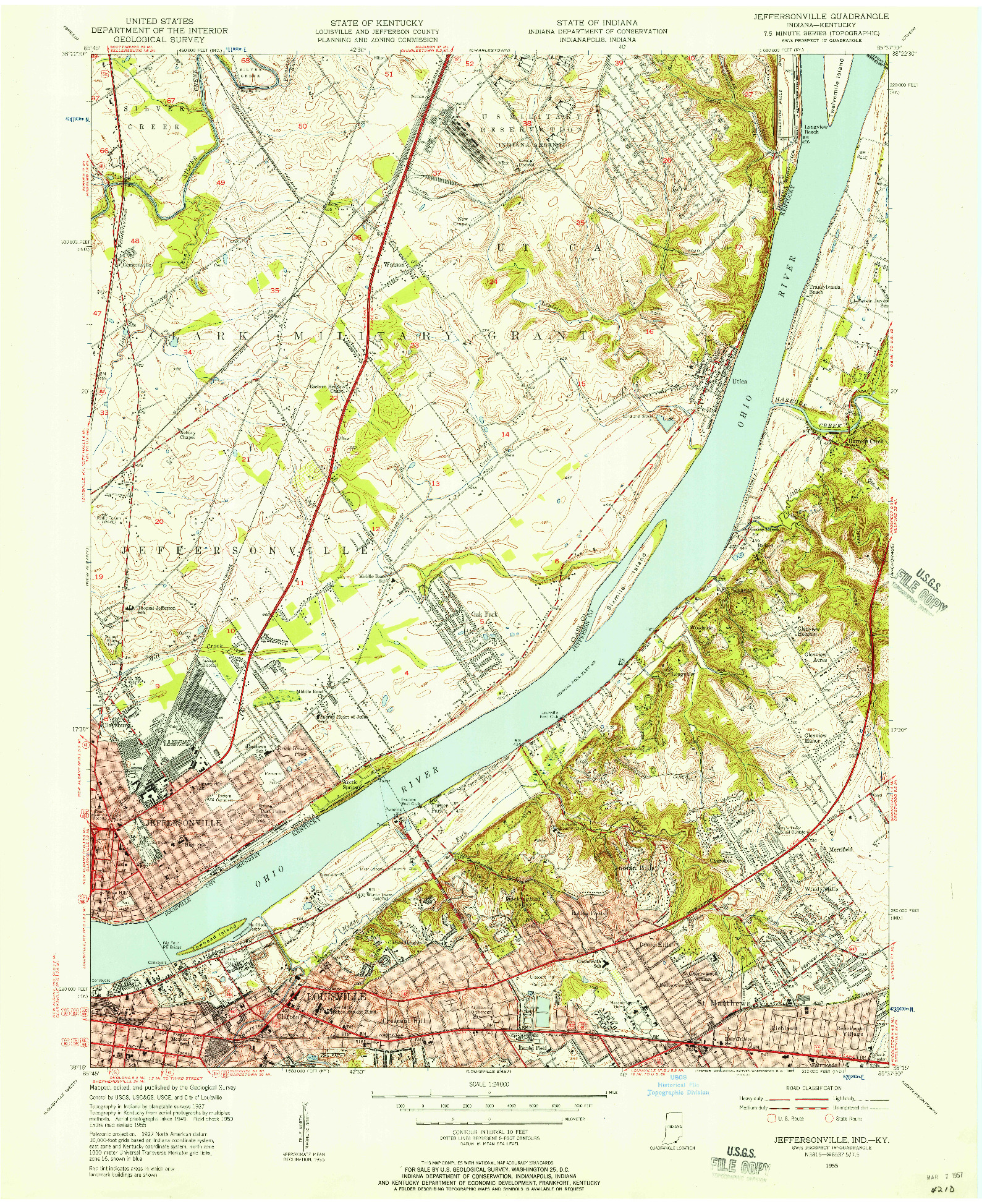 USGS 1:24000-SCALE QUADRANGLE FOR JEFFERSONVILLE, IN 1955