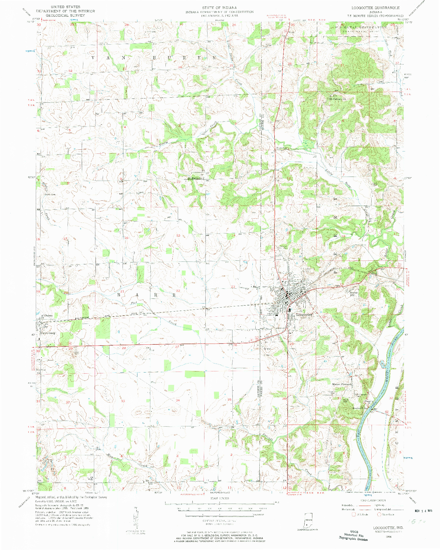 USGS 1:24000-SCALE QUADRANGLE FOR LOOGOOTEE, IN 1956