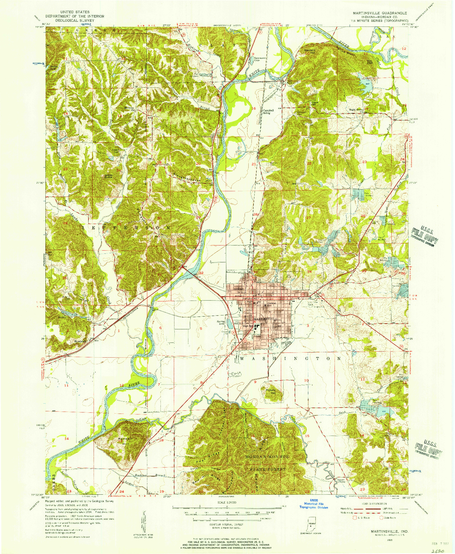 USGS 1:24000-SCALE QUADRANGLE FOR MARTINSVILLE, IN 1955