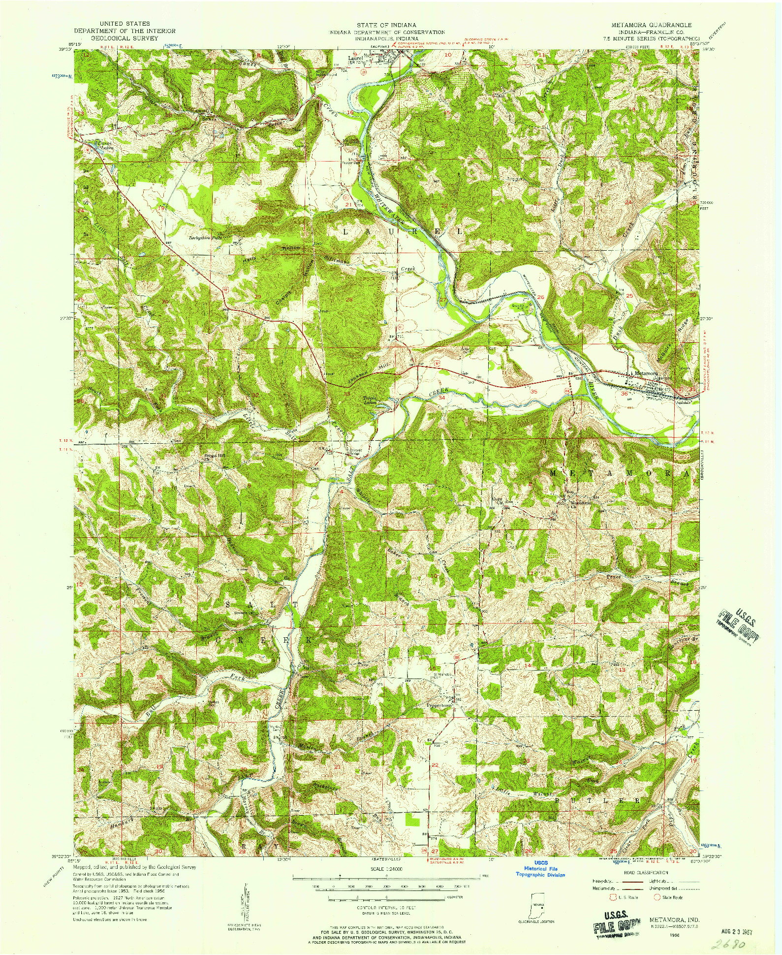 USGS 1:24000-SCALE QUADRANGLE FOR METAMORA, IN 1956