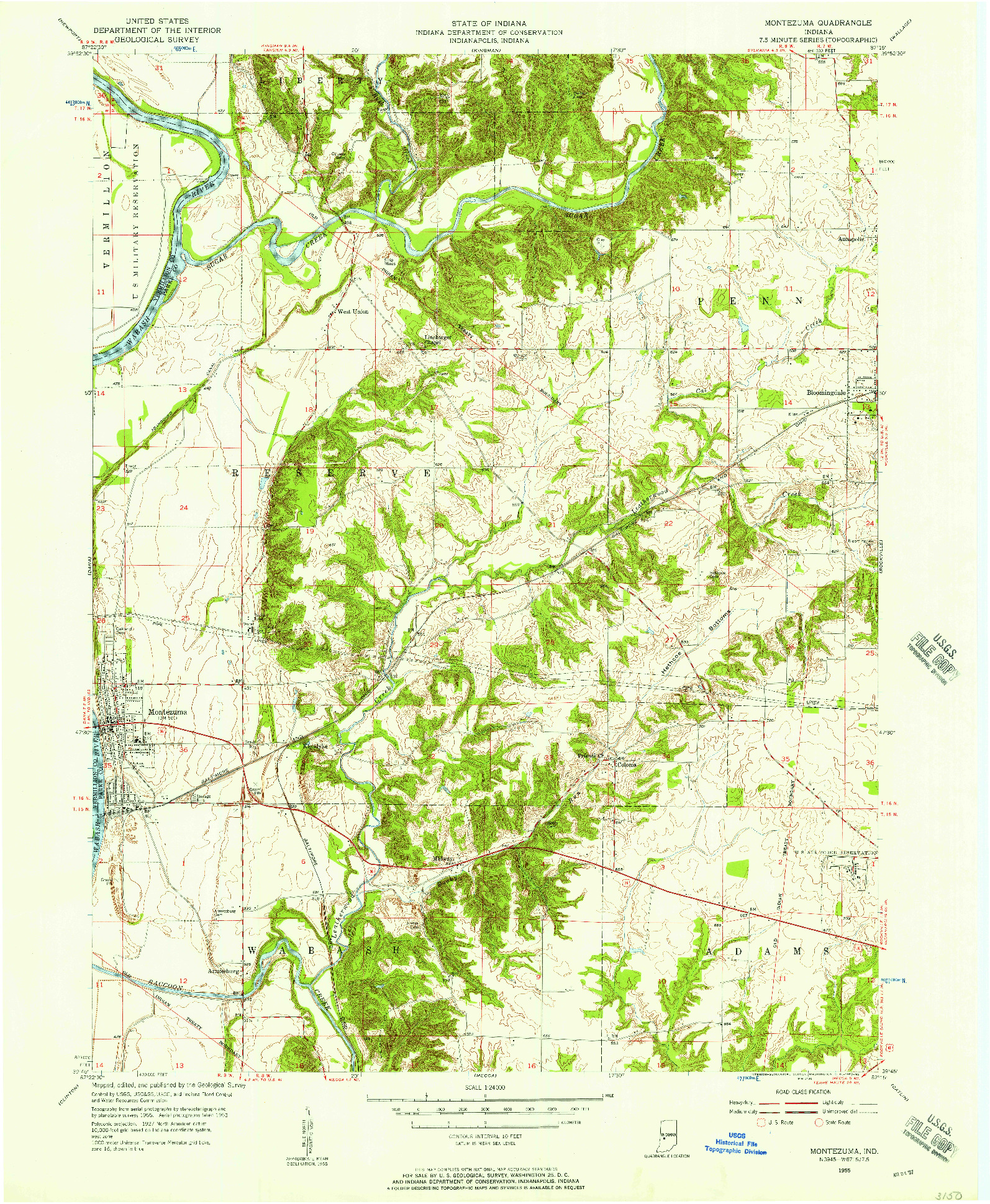 USGS 1:24000-SCALE QUADRANGLE FOR MONTEZUMA, IN 1955