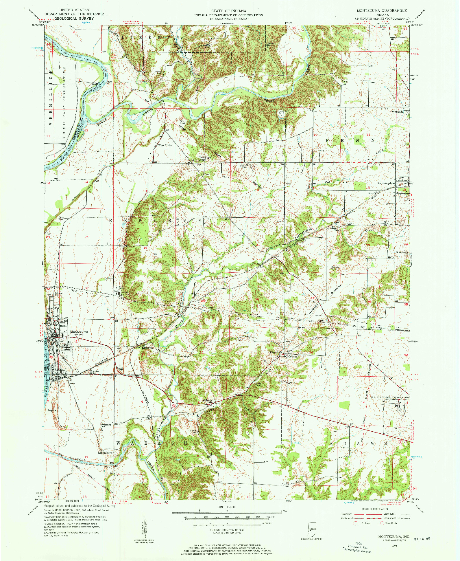 USGS 1:24000-SCALE QUADRANGLE FOR MONTEZUMA, IN 1955