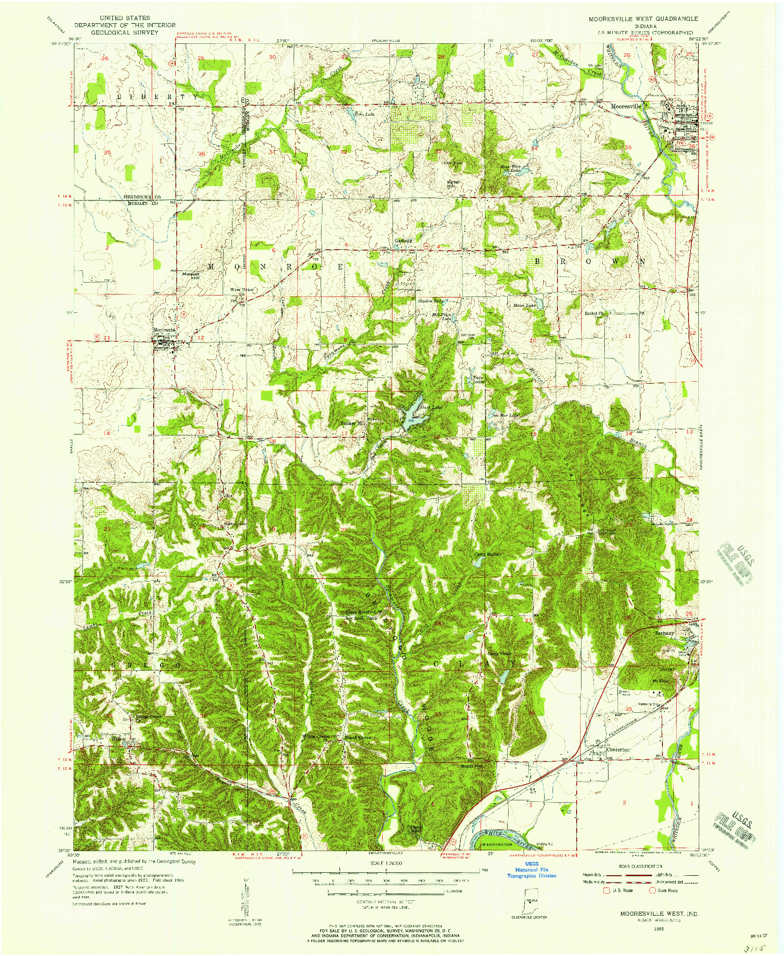 USGS 1:24000-SCALE QUADRANGLE FOR MOORESVILLE WEST, IN 1955