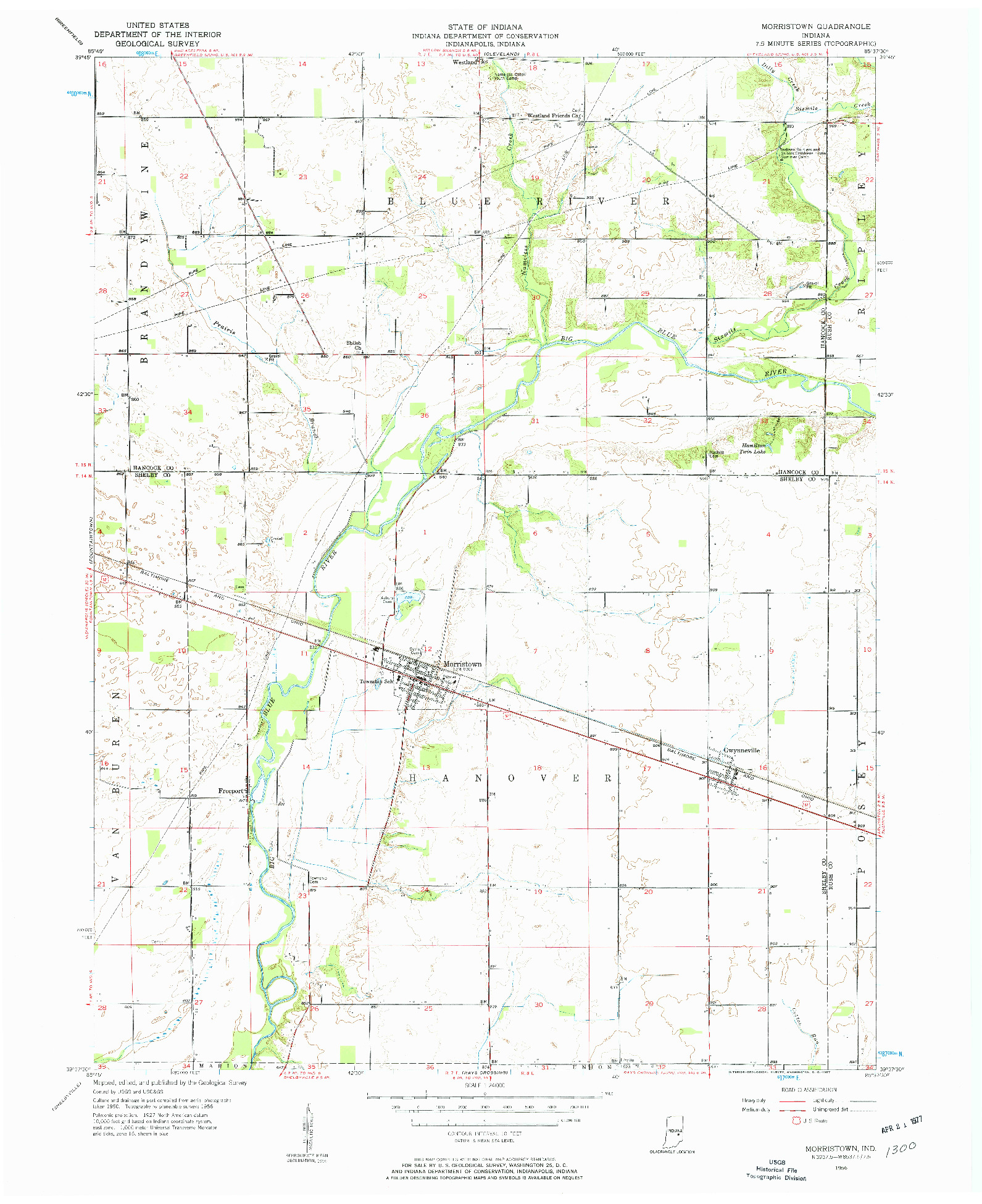 USGS 1:24000-SCALE QUADRANGLE FOR MORRISTOWN, IN 1956