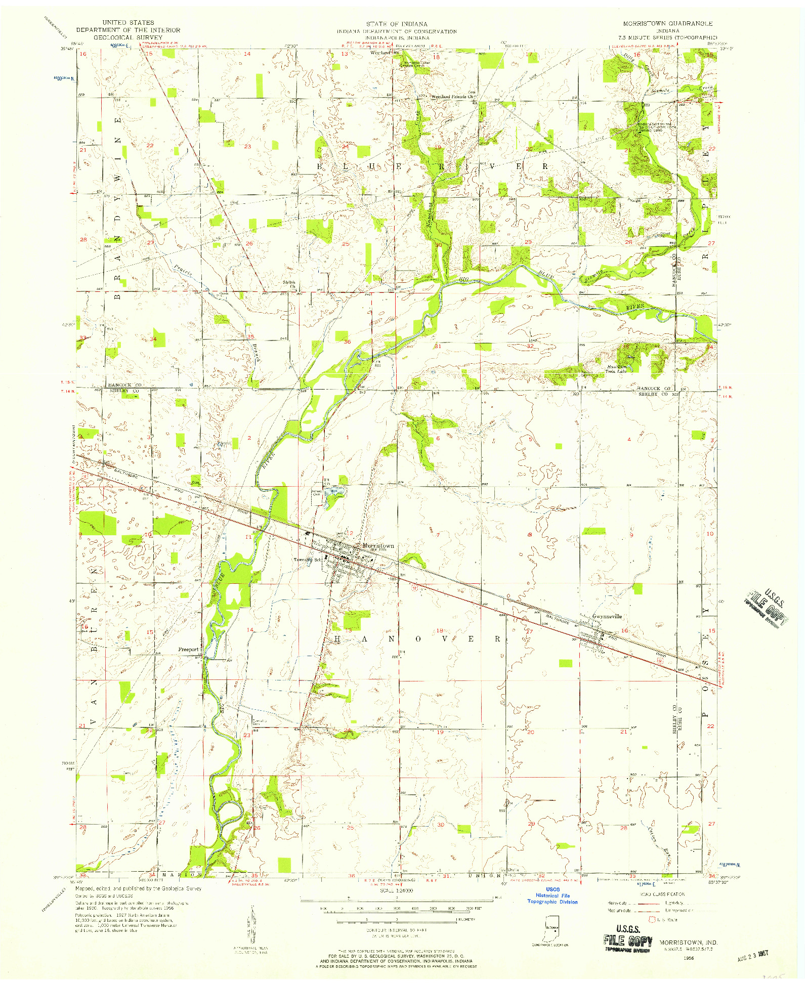 USGS 1:24000-SCALE QUADRANGLE FOR MORRISTOWN, IN 1956