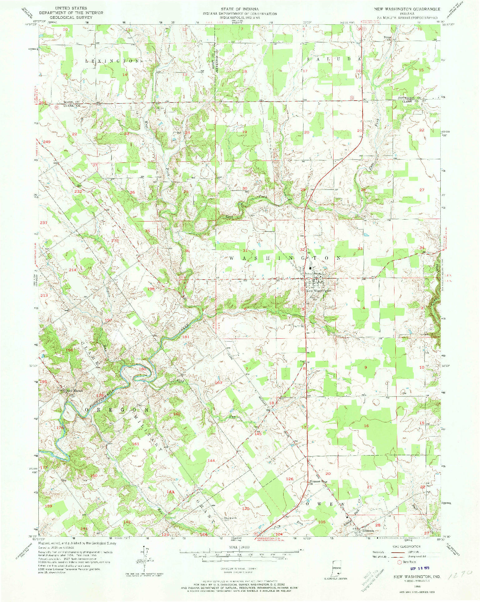 USGS 1:24000-SCALE QUADRANGLE FOR NEW WASHINGTON, IN 1956