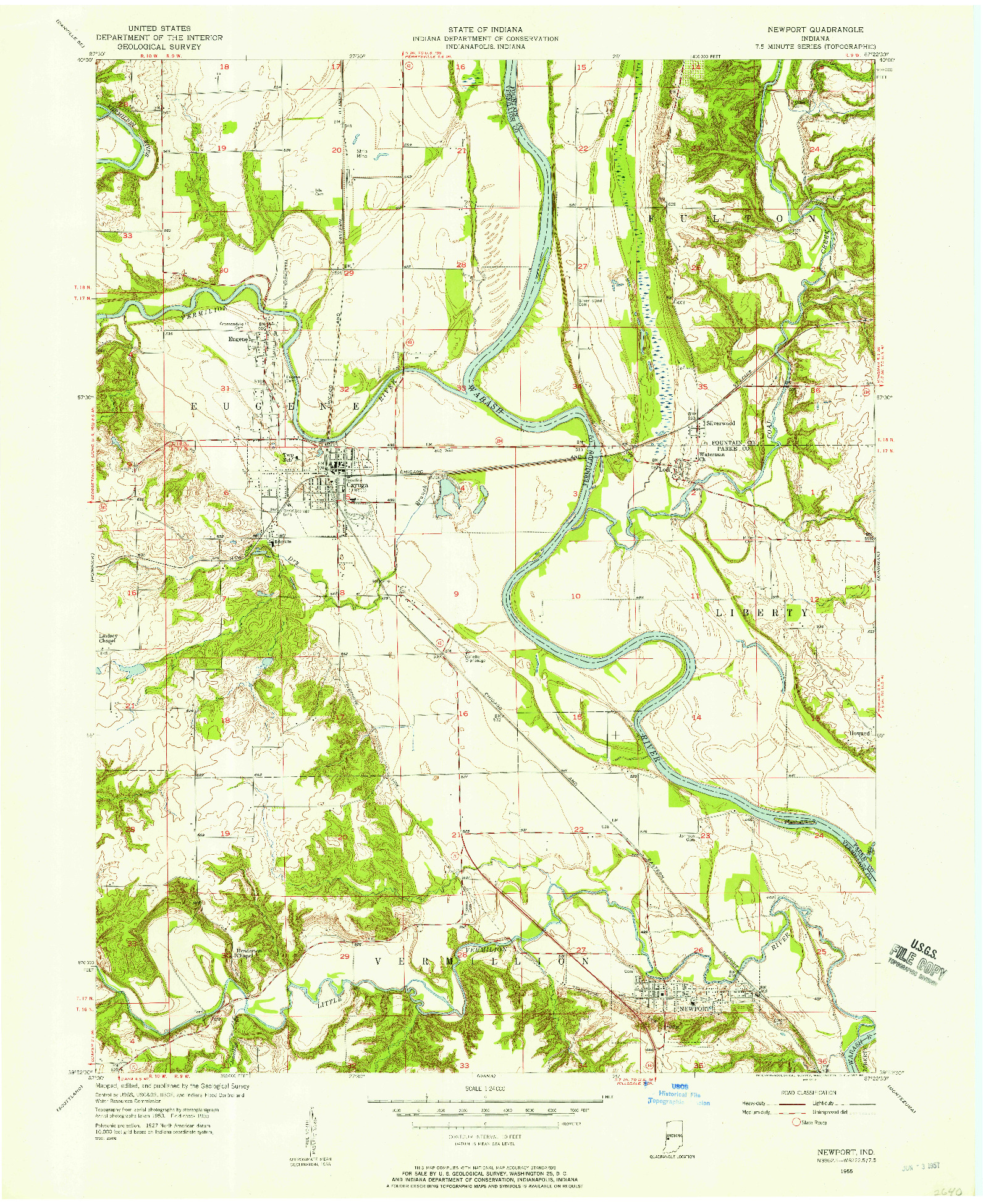 USGS 1:24000-SCALE QUADRANGLE FOR NEWPORT, IN 1955