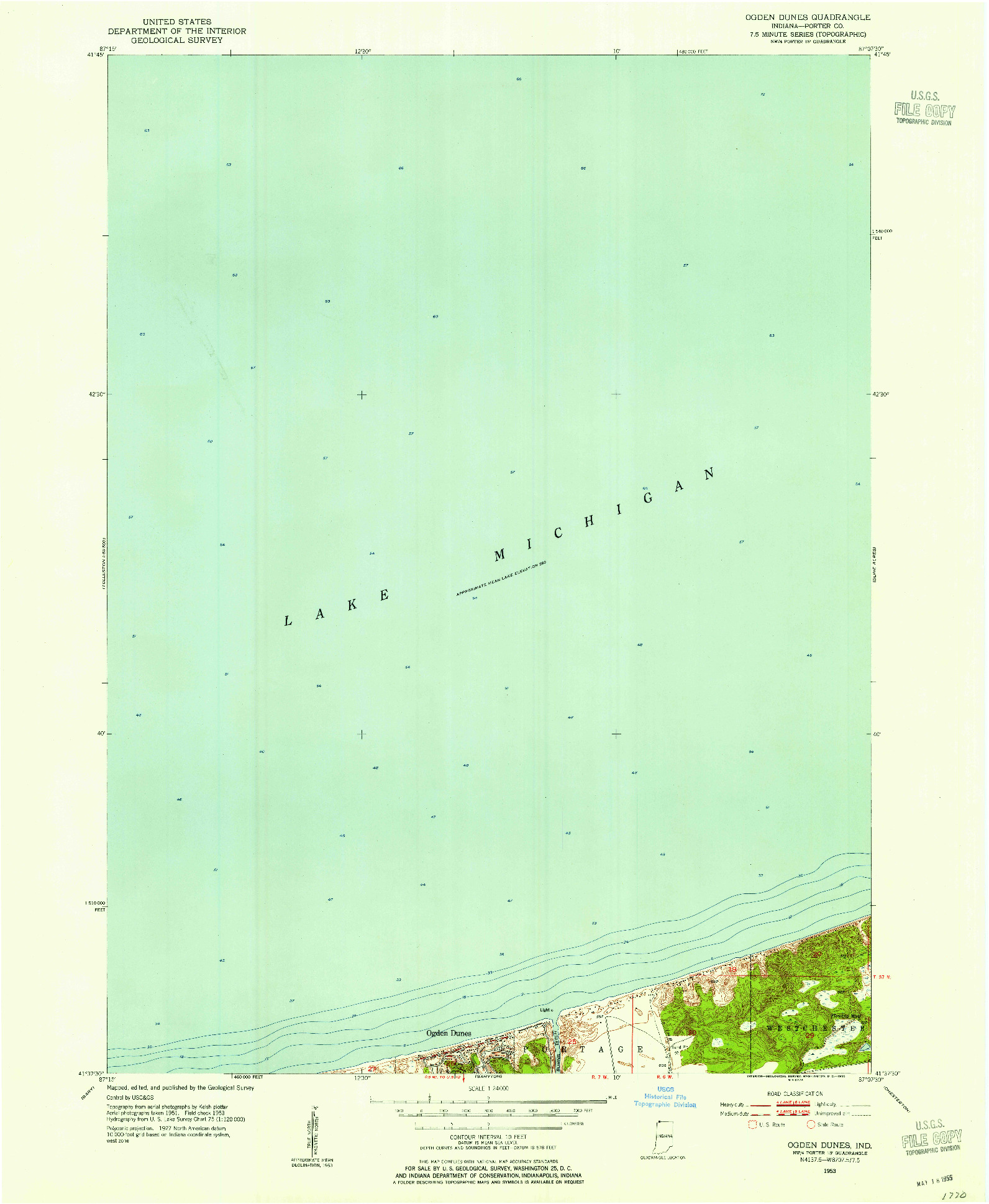 USGS 1:24000-SCALE QUADRANGLE FOR OGDEN DUNES, IN 1953