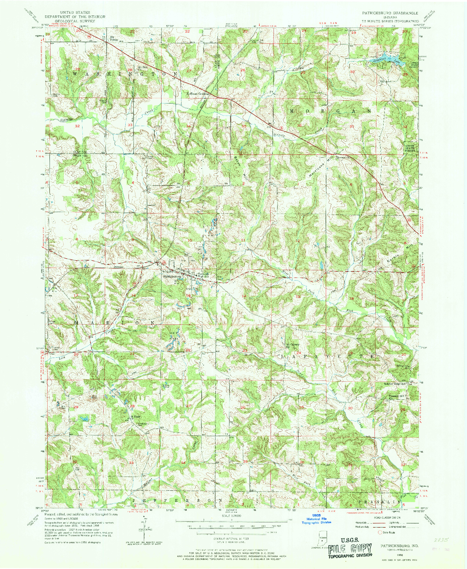 USGS 1:24000-SCALE QUADRANGLE FOR PATRICKSBURG, IN 1956