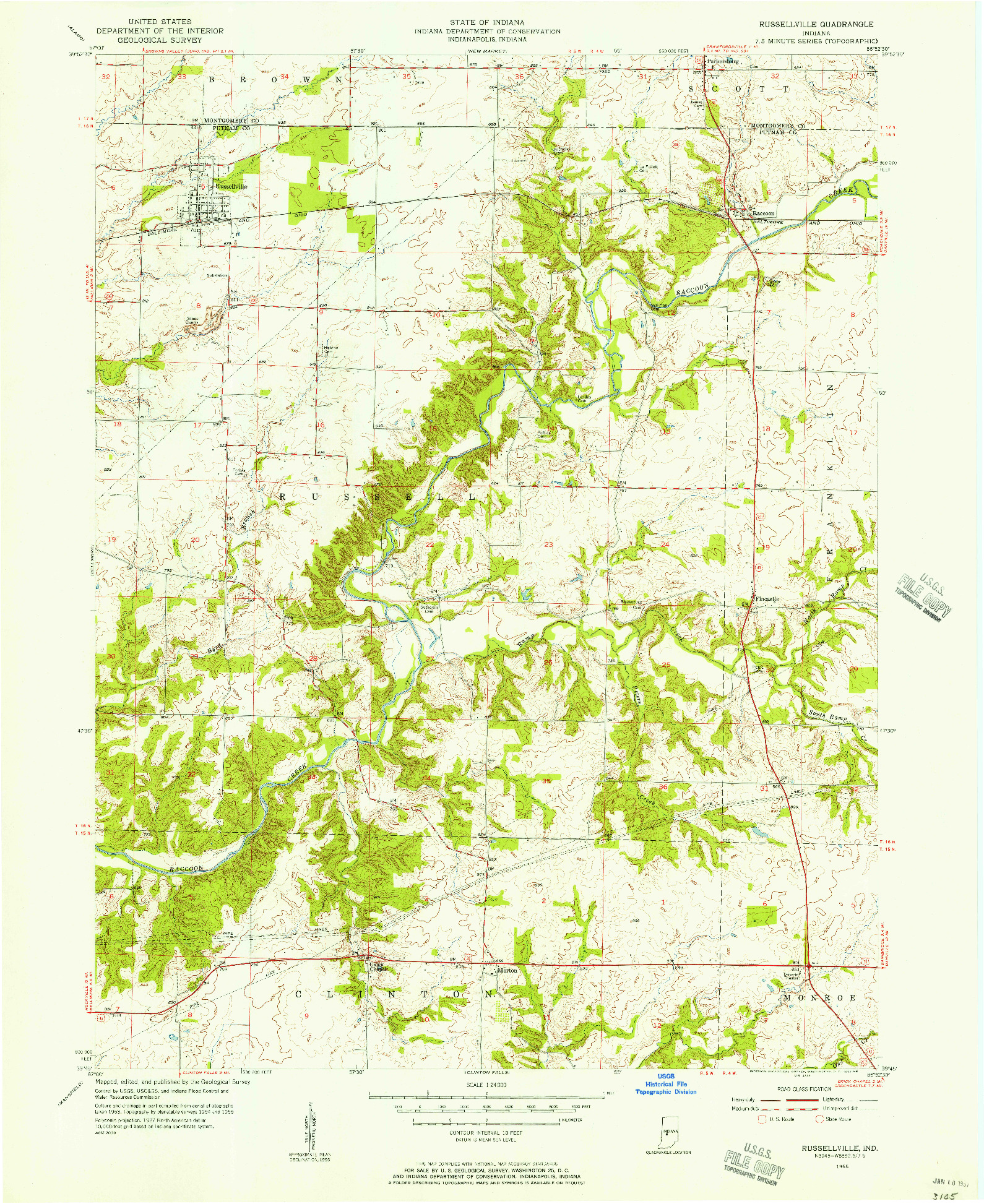 USGS 1:24000-SCALE QUADRANGLE FOR RUSSELLVILLE, IN 1955
