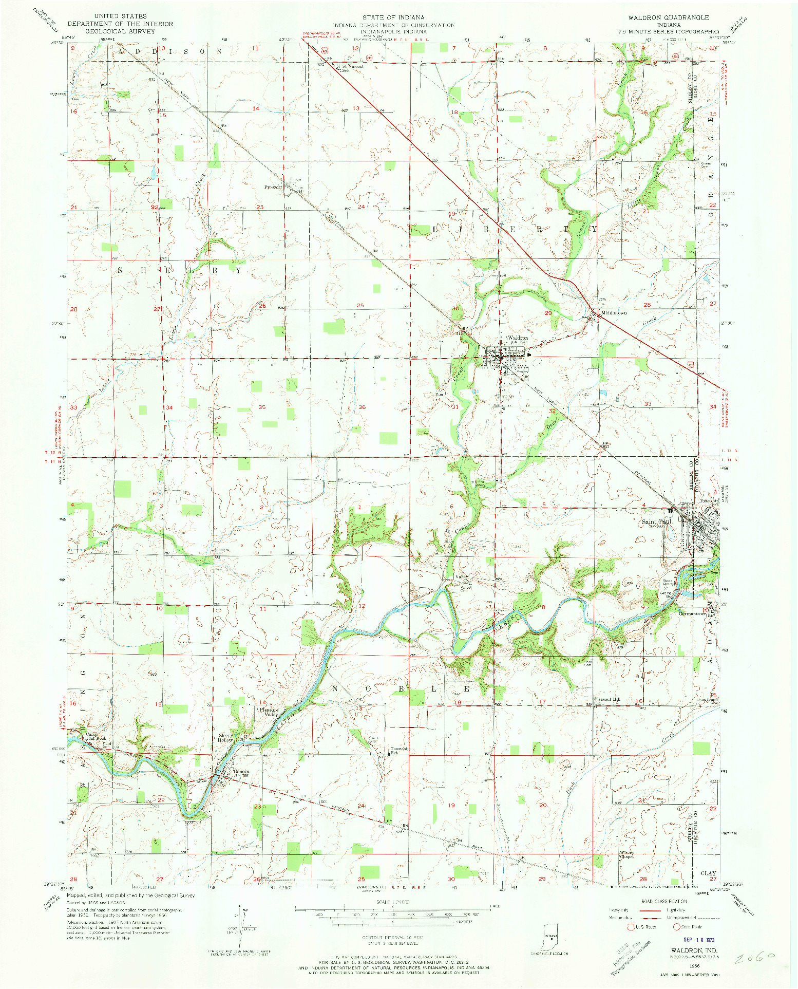 USGS 1:24000-SCALE QUADRANGLE FOR WALDRON, IN 1956