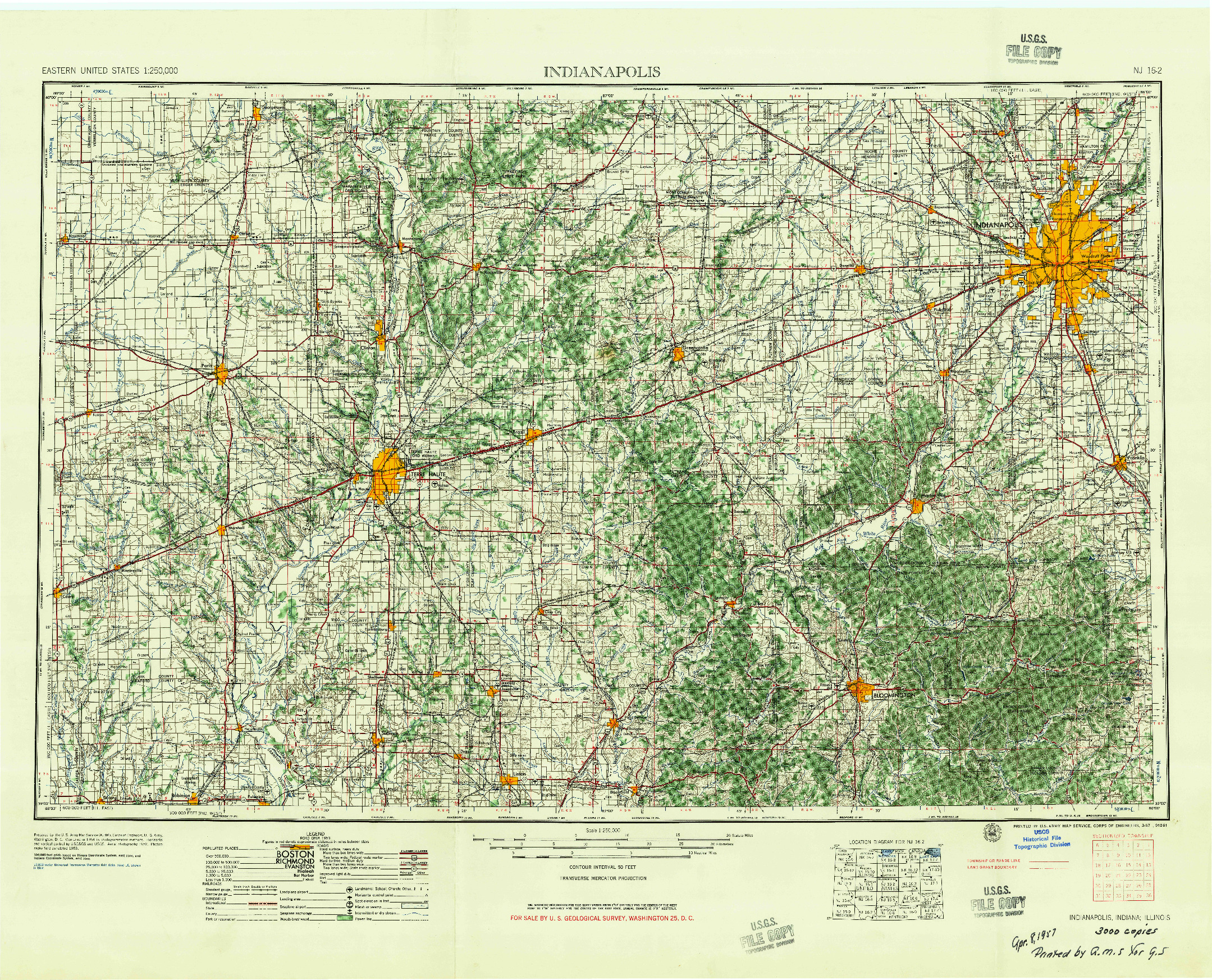 USGS 1:250000-SCALE QUADRANGLE FOR INDIANAPOLIS, IN 1957