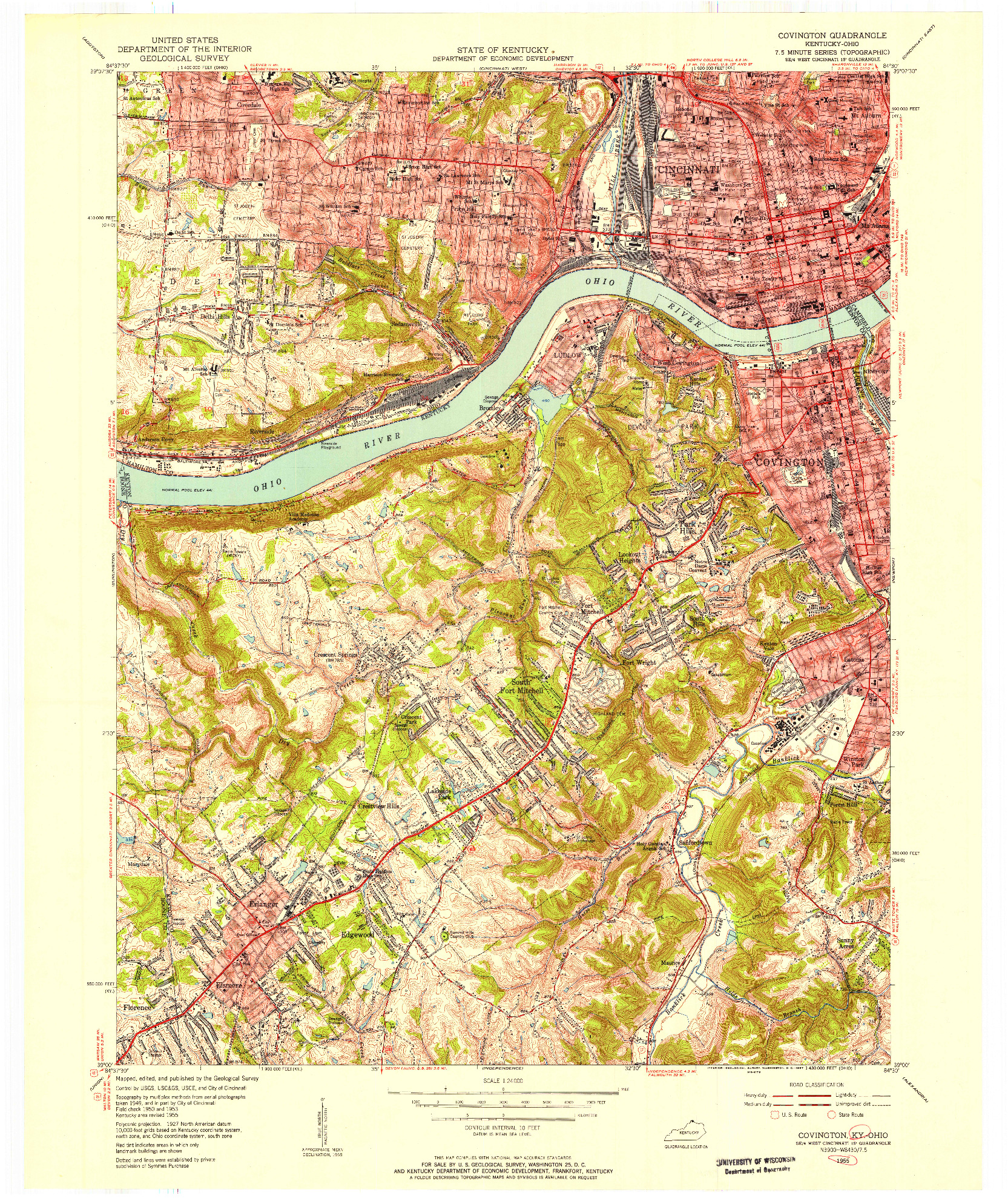 USGS 1:24000-SCALE QUADRANGLE FOR COVINGTON, KY 1955