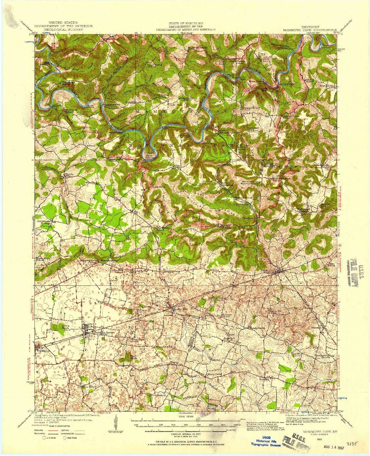 USGS 1:62500-SCALE QUADRANGLE FOR MAMMOTH CAVE, KY 1922