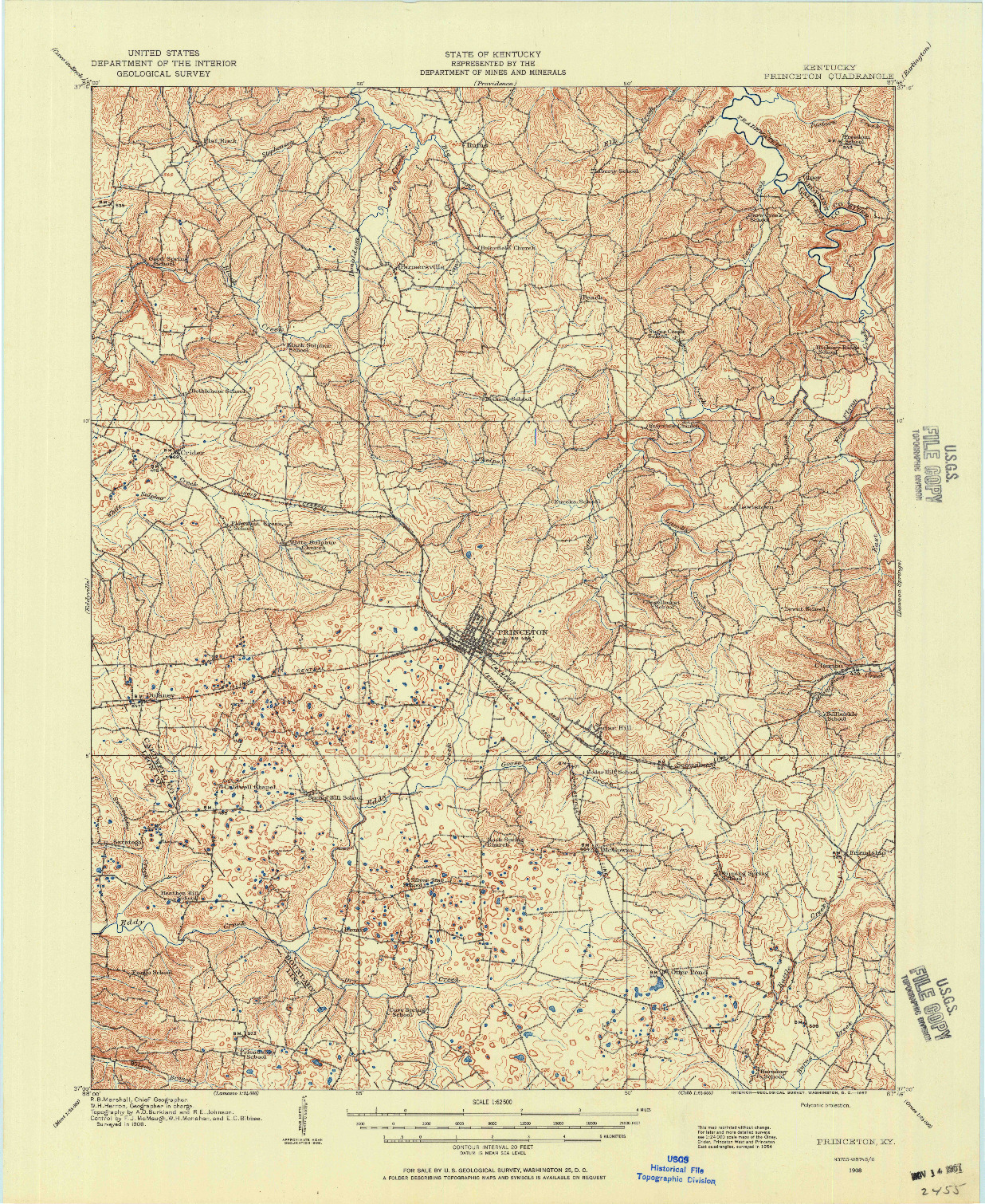 USGS 1:62500-SCALE QUADRANGLE FOR PRINCETON, KY 1908
