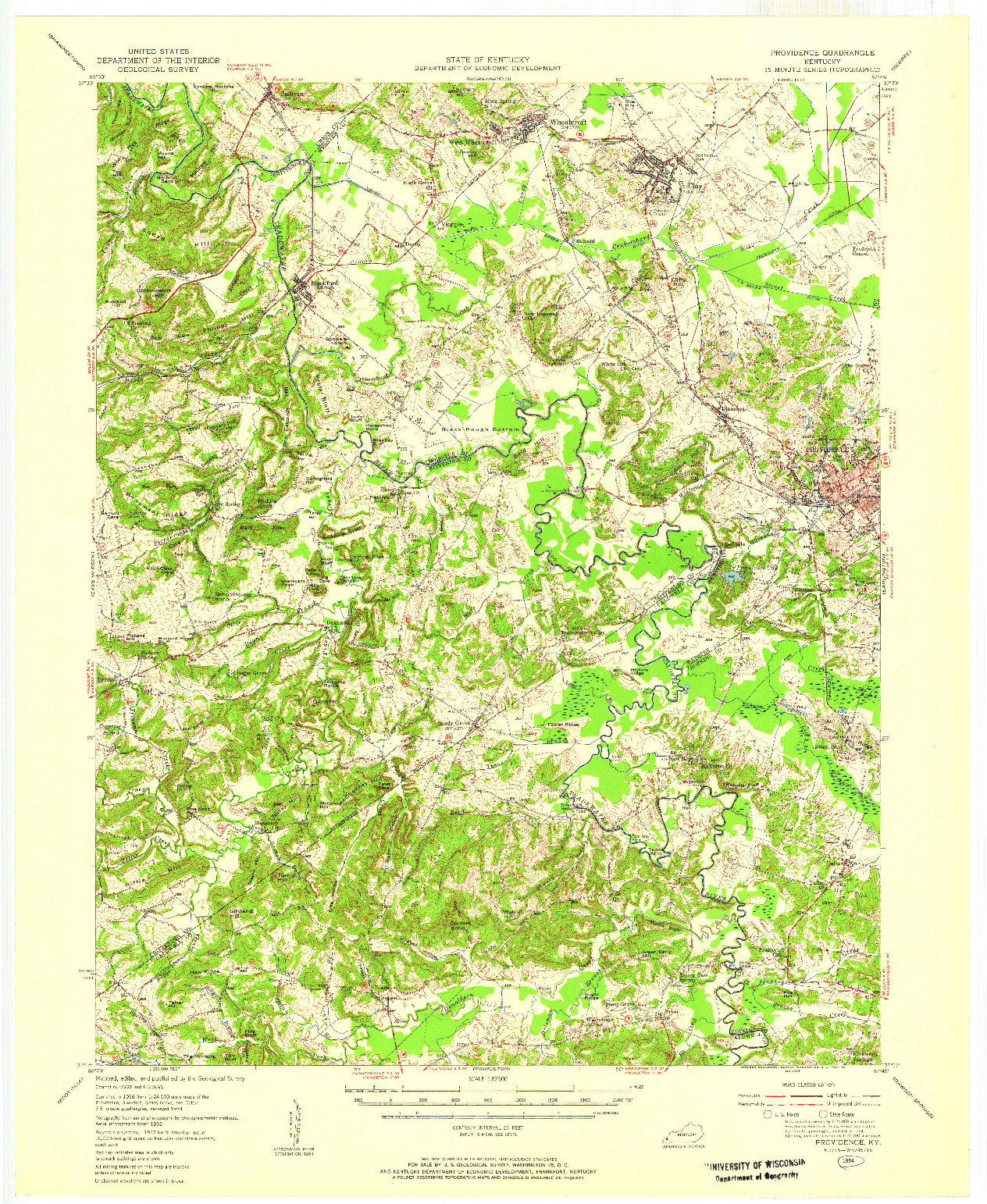 USGS 1:62500-SCALE QUADRANGLE FOR PROVIDENCE, KY 1954