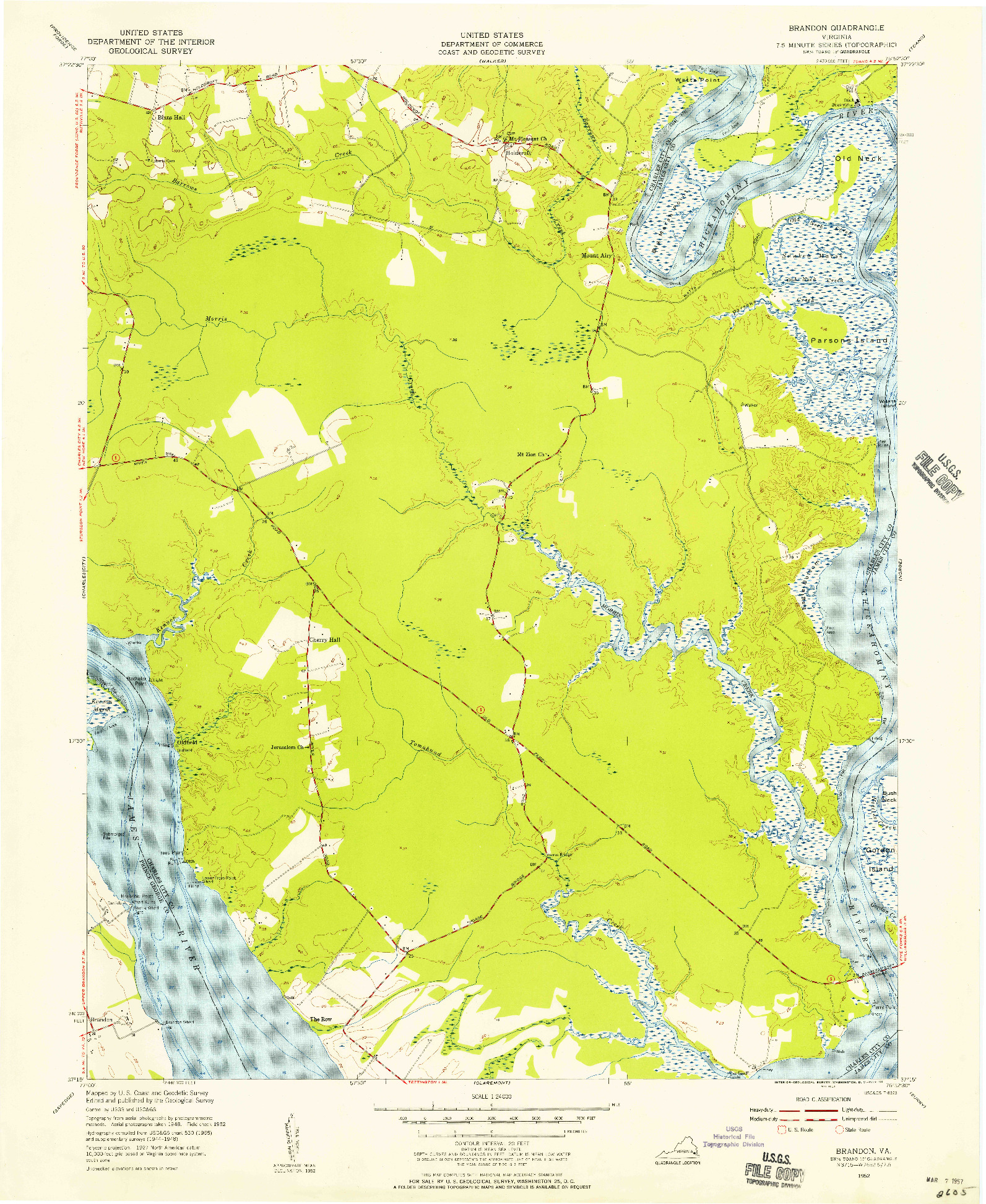 USGS 1:24000-SCALE QUADRANGLE FOR BRANDON, VA 1952