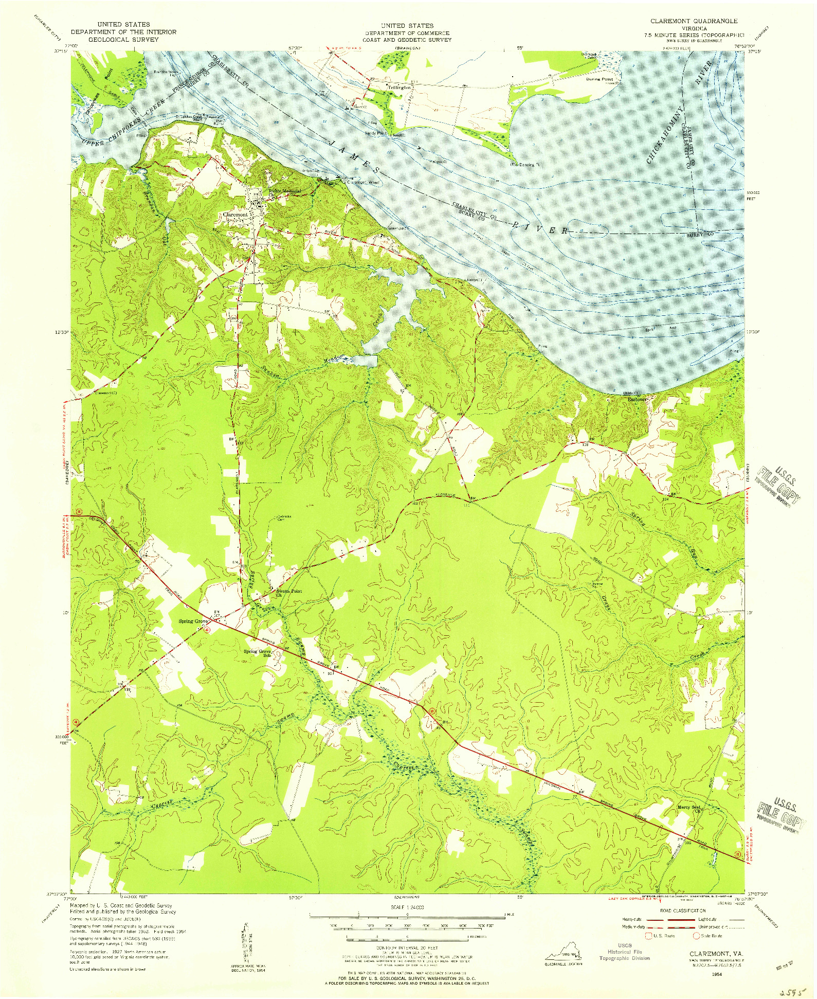 USGS 1:24000-SCALE QUADRANGLE FOR CLAREMONT, VA 1954