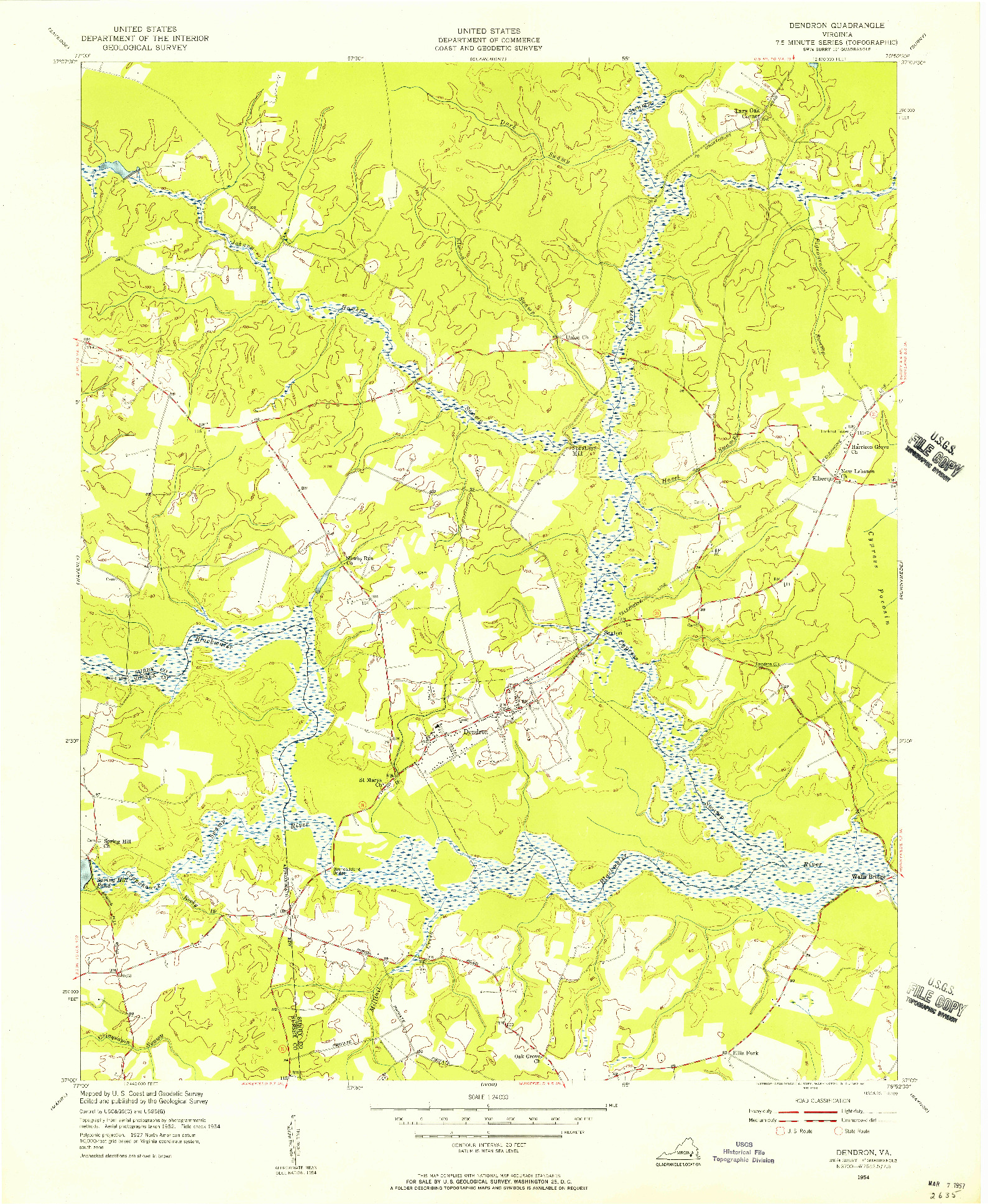 USGS 1:24000-SCALE QUADRANGLE FOR DENDRON, VA 1954