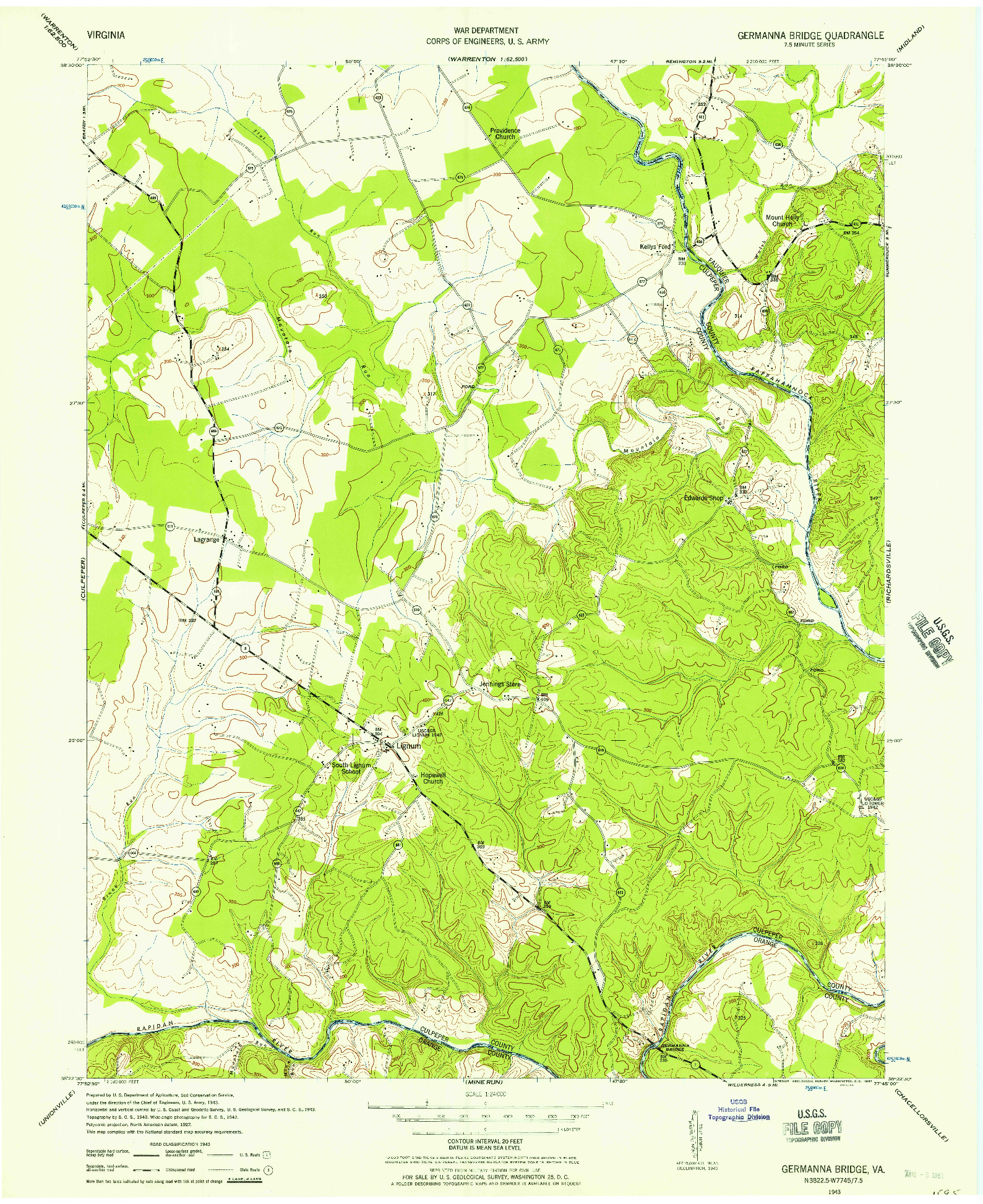 USGS 1:24000-SCALE QUADRANGLE FOR GERMANNA BRIDGE, VA 1943