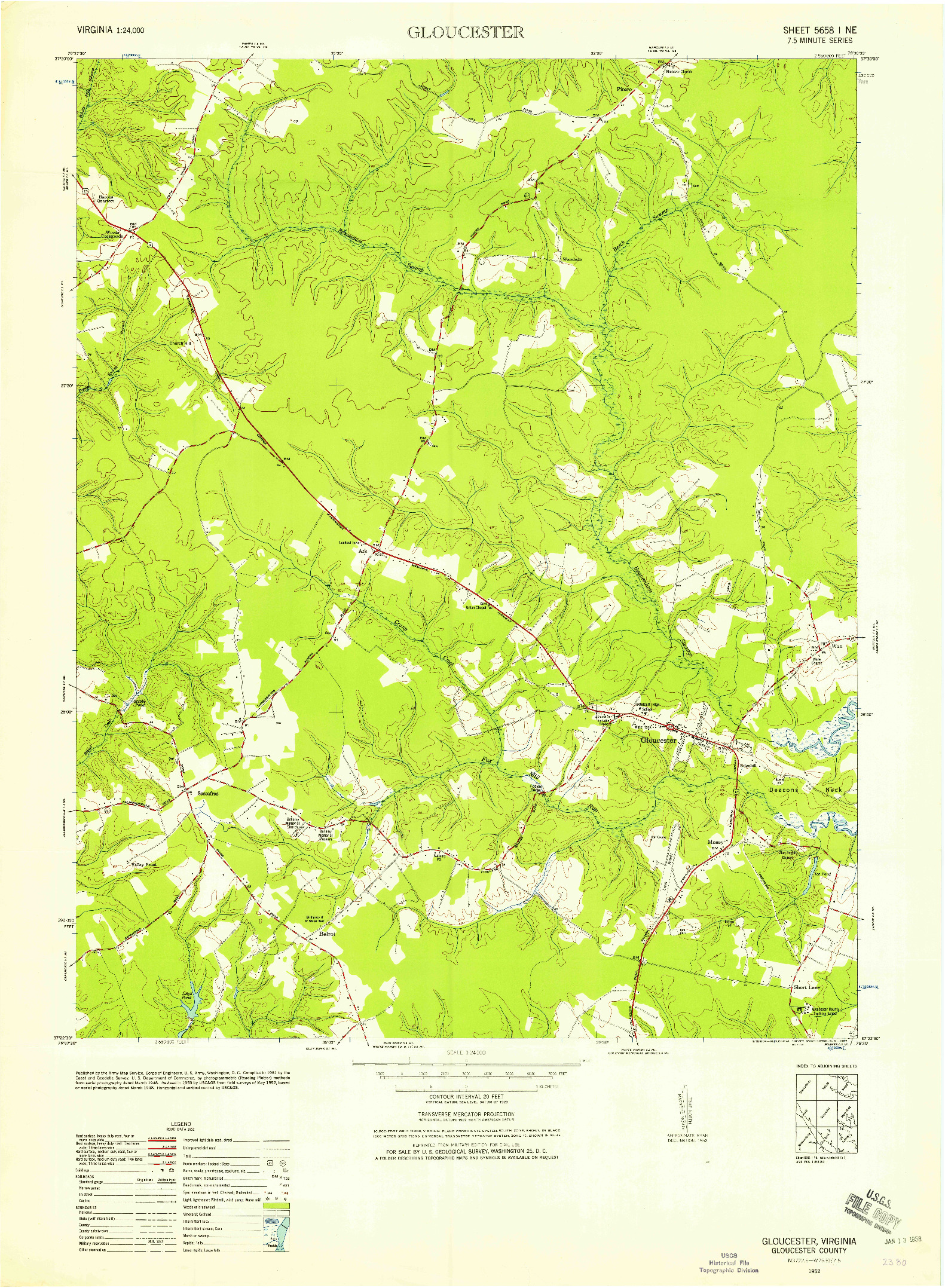 USGS 1:24000-SCALE QUADRANGLE FOR GLOUCESTER, VA 1952