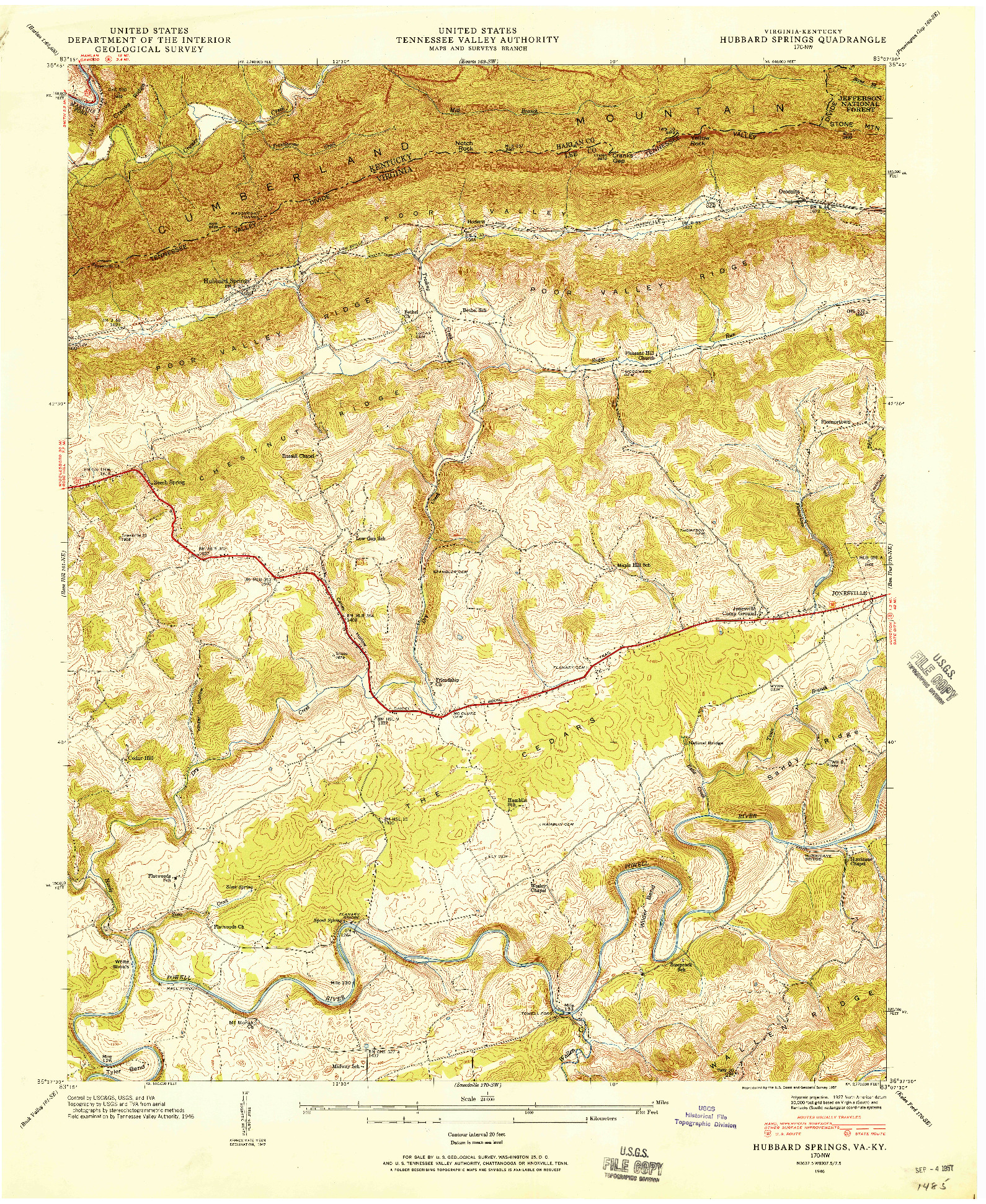 USGS 1:24000-SCALE QUADRANGLE FOR HUBBARD SPRINGS, VA 1946