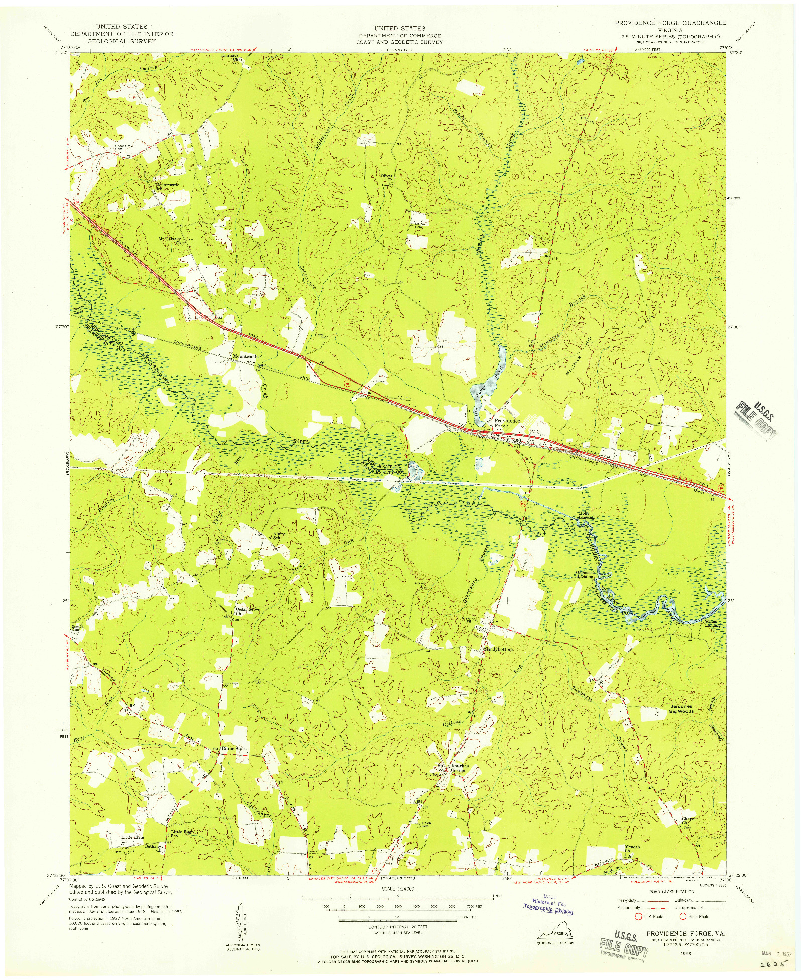 USGS 1:24000-SCALE QUADRANGLE FOR PROVIDENCE FORGE, VA 1953