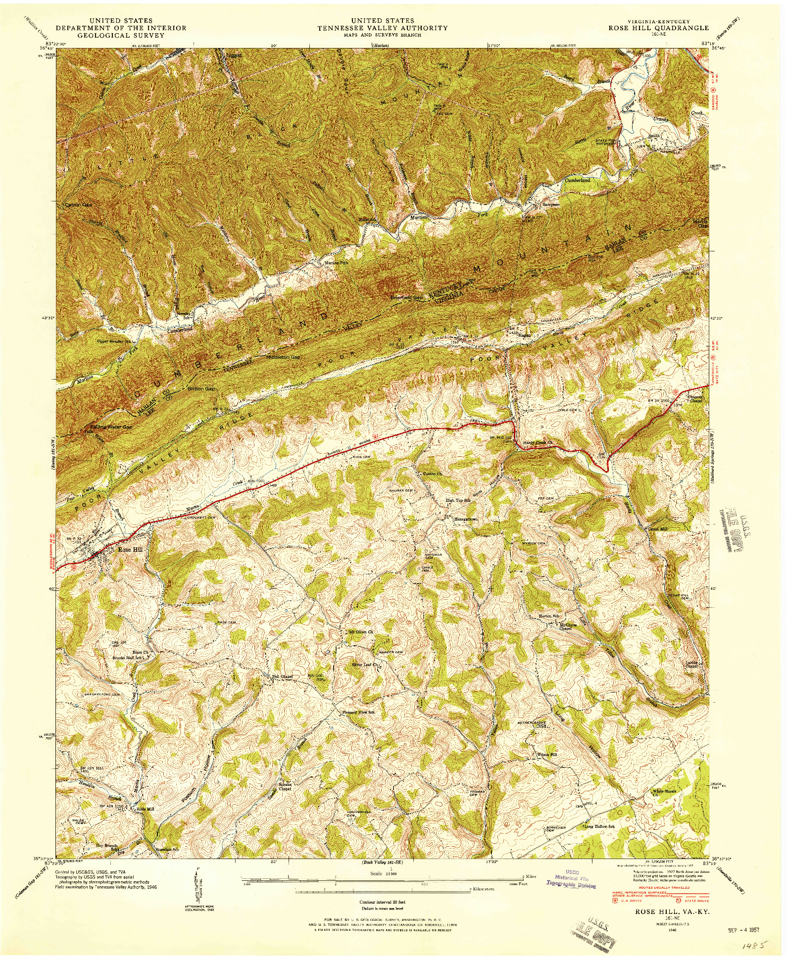 USGS 1:24000-SCALE QUADRANGLE FOR ROSE HILL, VA 1946