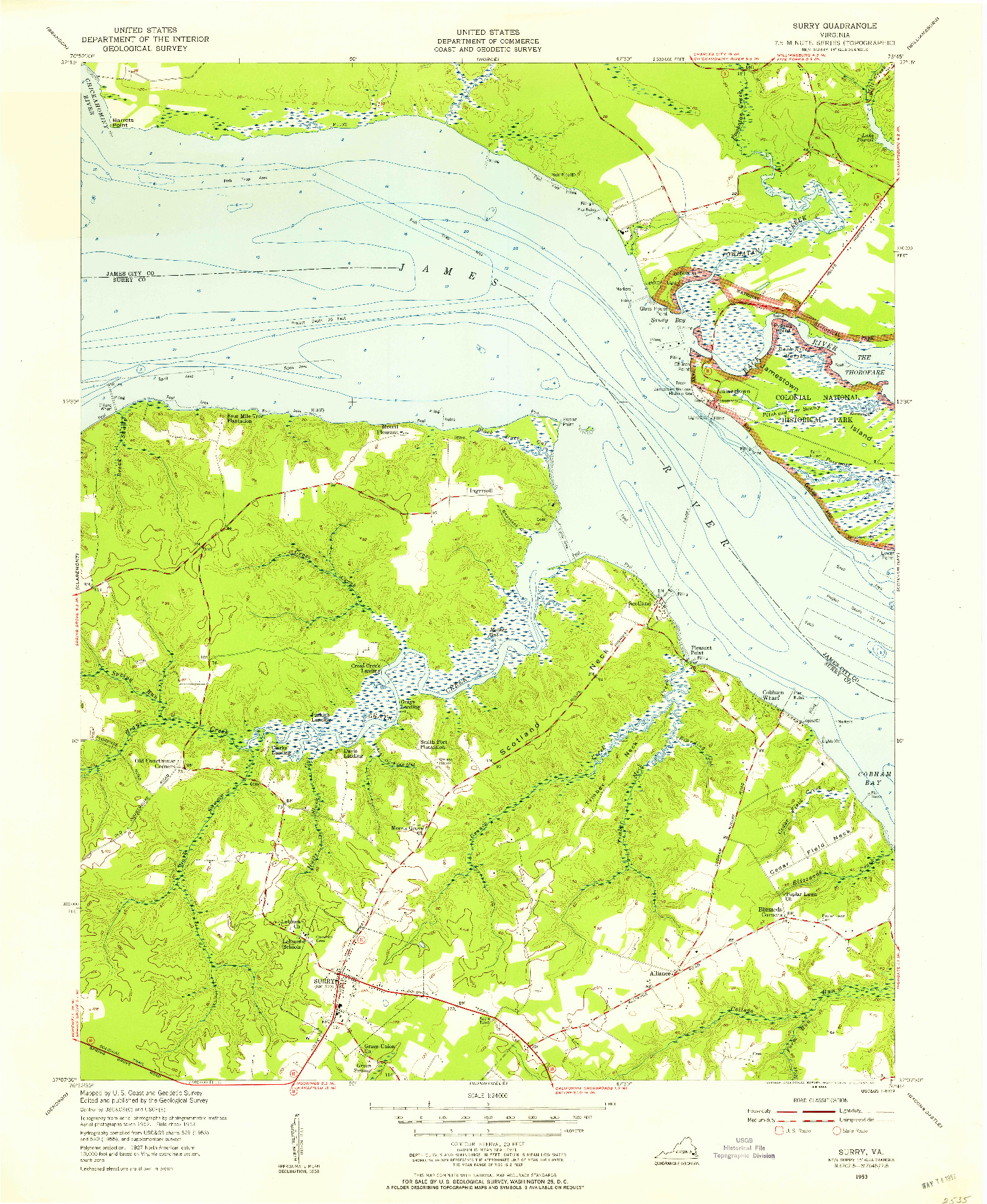 USGS 1:24000-SCALE QUADRANGLE FOR SURRY, VA 1953