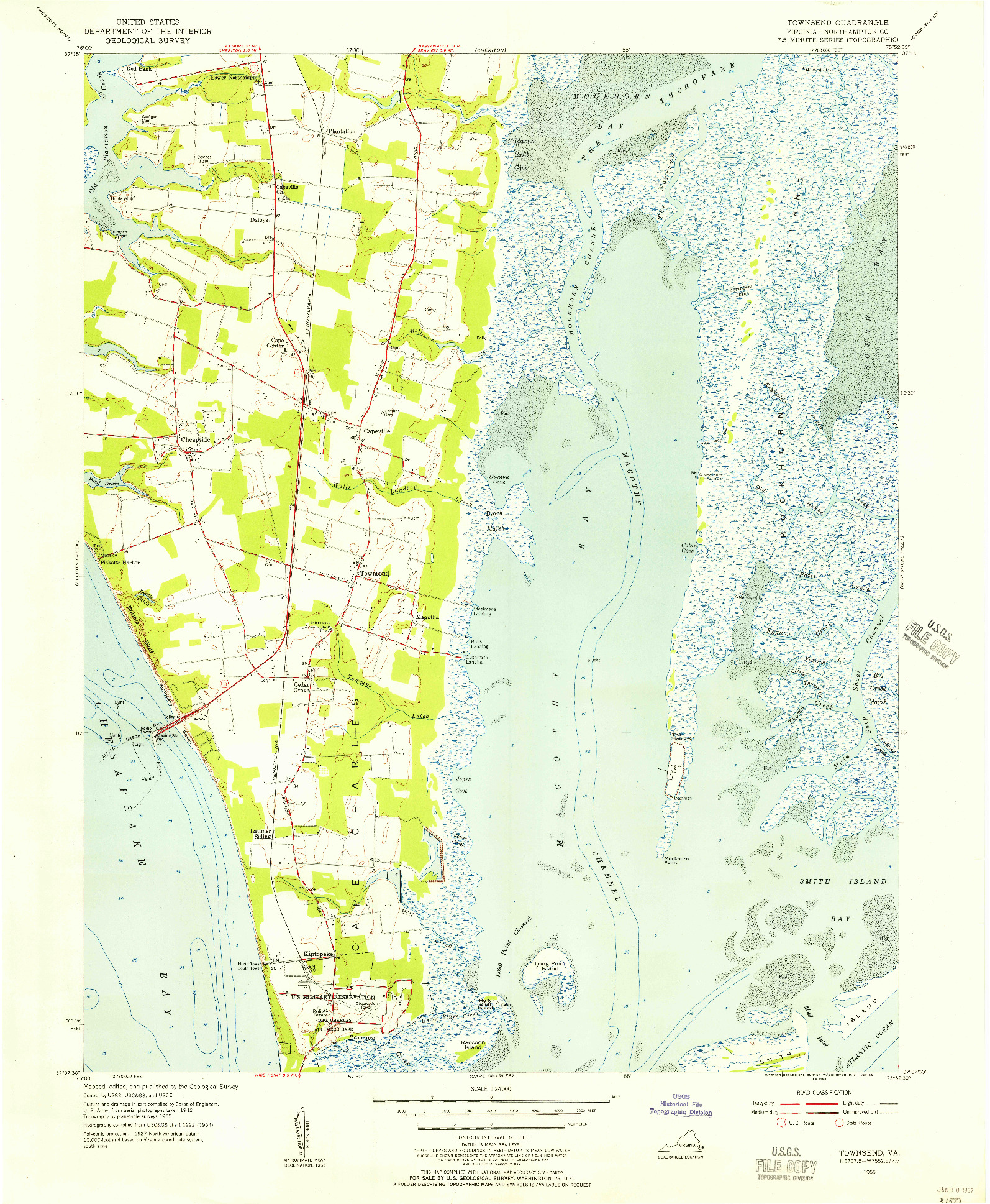 USGS 1:24000-SCALE QUADRANGLE FOR TOWNSEND, VA 1955