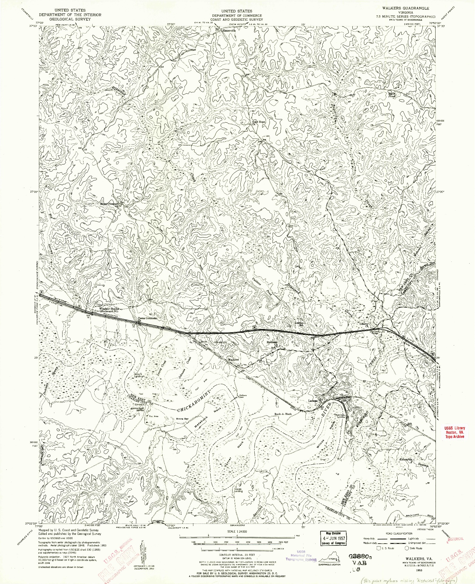 USGS 1:24000-SCALE QUADRANGLE FOR WALKERS, VA 1953