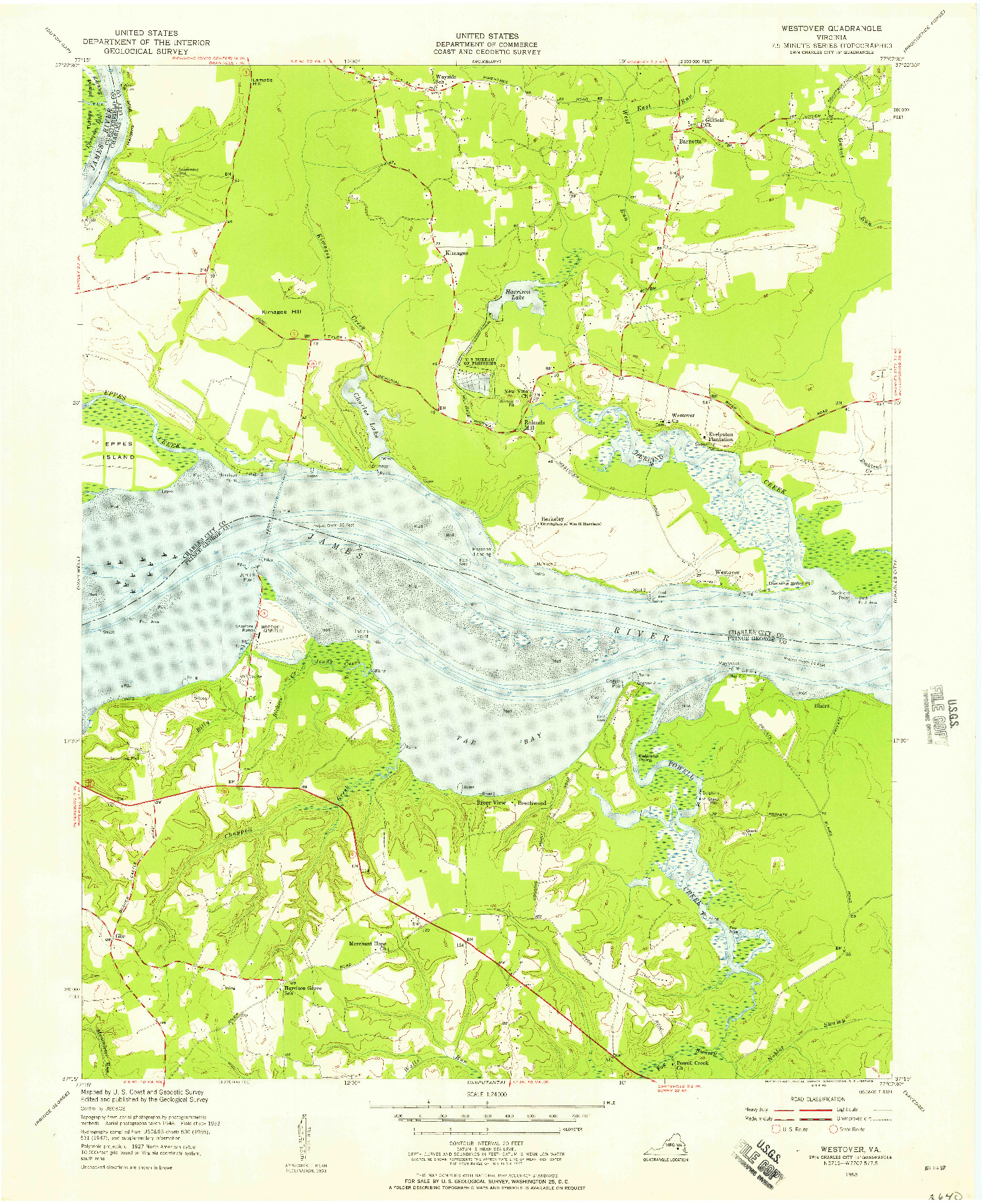 USGS 1:24000-SCALE QUADRANGLE FOR WESTOVER, VA 1953
