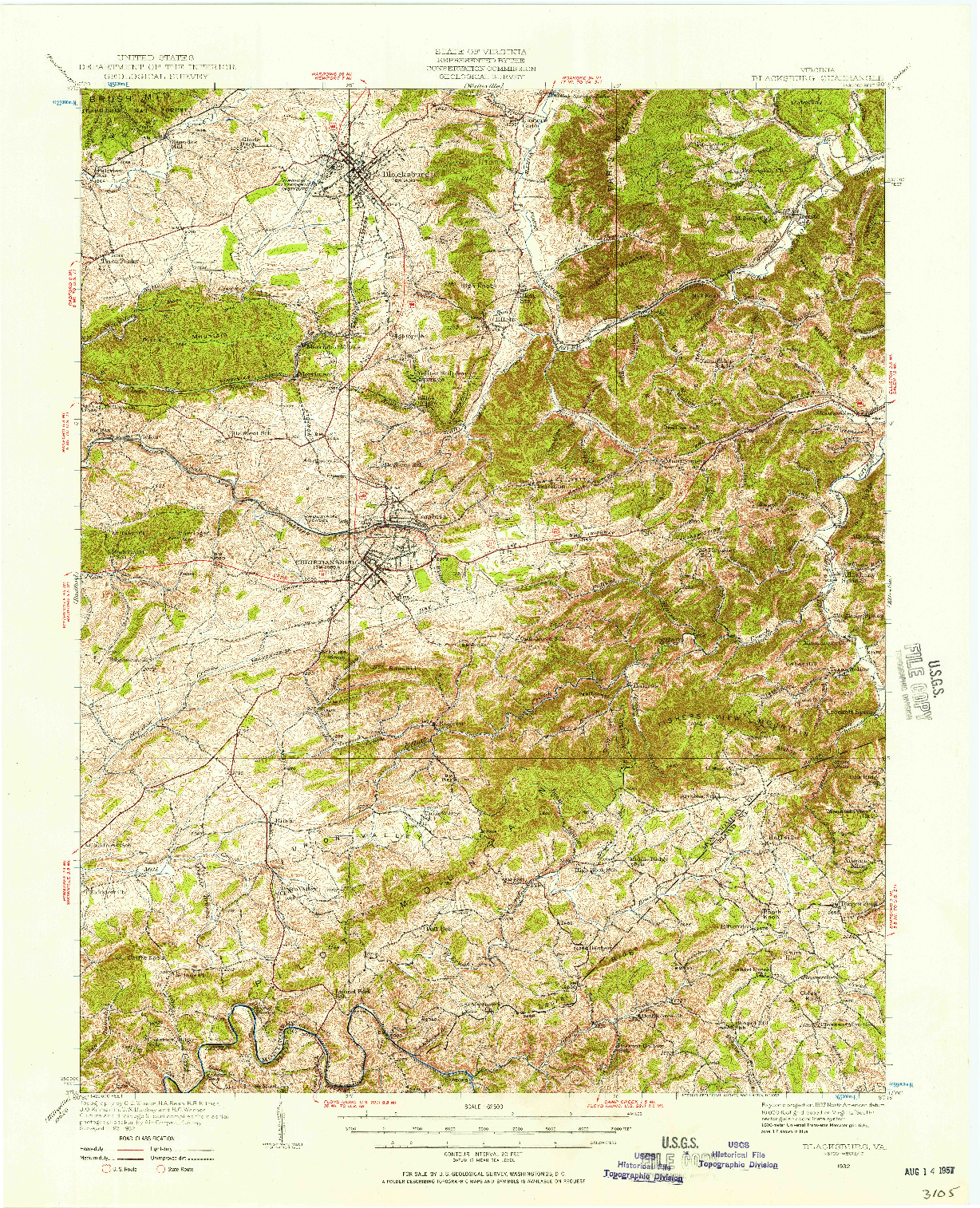 USGS 1:62500-SCALE QUADRANGLE FOR BLACKSBURG, VA 1932