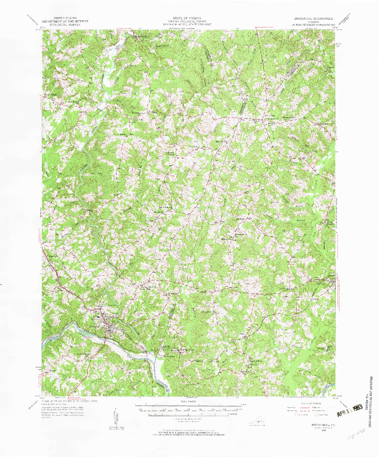 USGS 1:62500-SCALE QUADRANGLE FOR BROOKNEAL, VA 1956