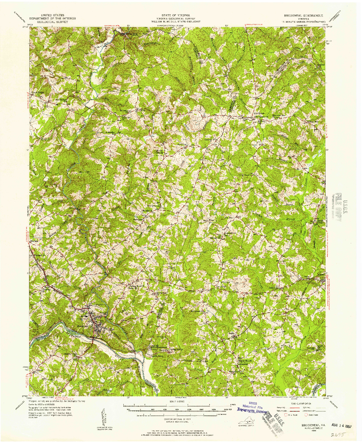 USGS 1:62500-SCALE QUADRANGLE FOR BROOKNEAL, VA 1956