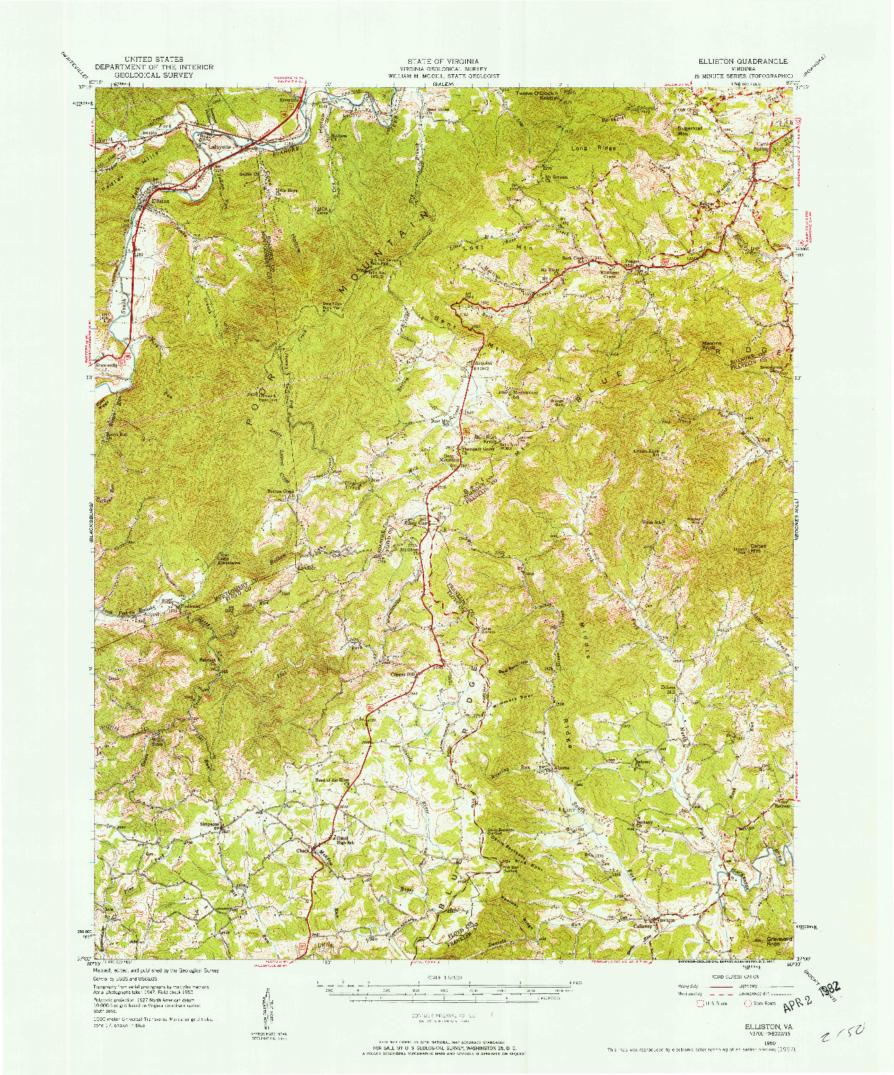 USGS 1:62500-SCALE QUADRANGLE FOR ELLISTON, VA 1950