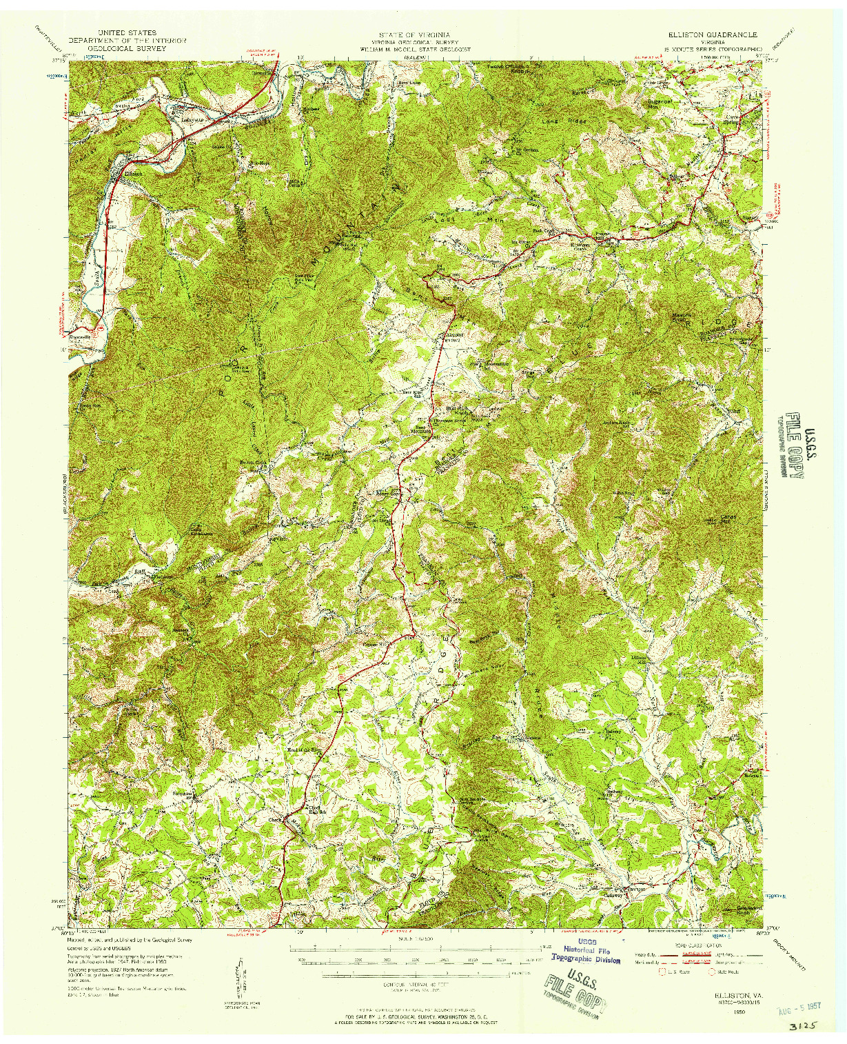 USGS 1:62500-SCALE QUADRANGLE FOR ELLISTON, VA 1950