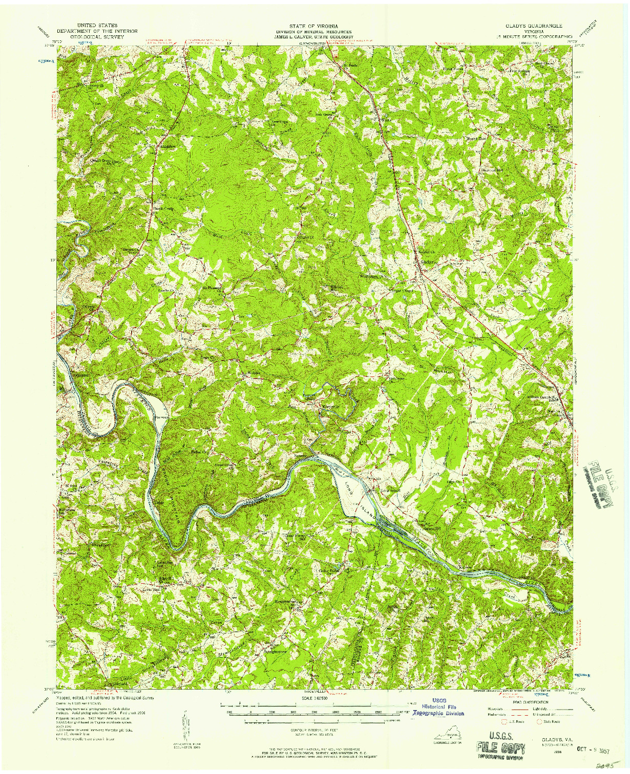USGS 1:62500-SCALE QUADRANGLE FOR GLADYS, VA 1956