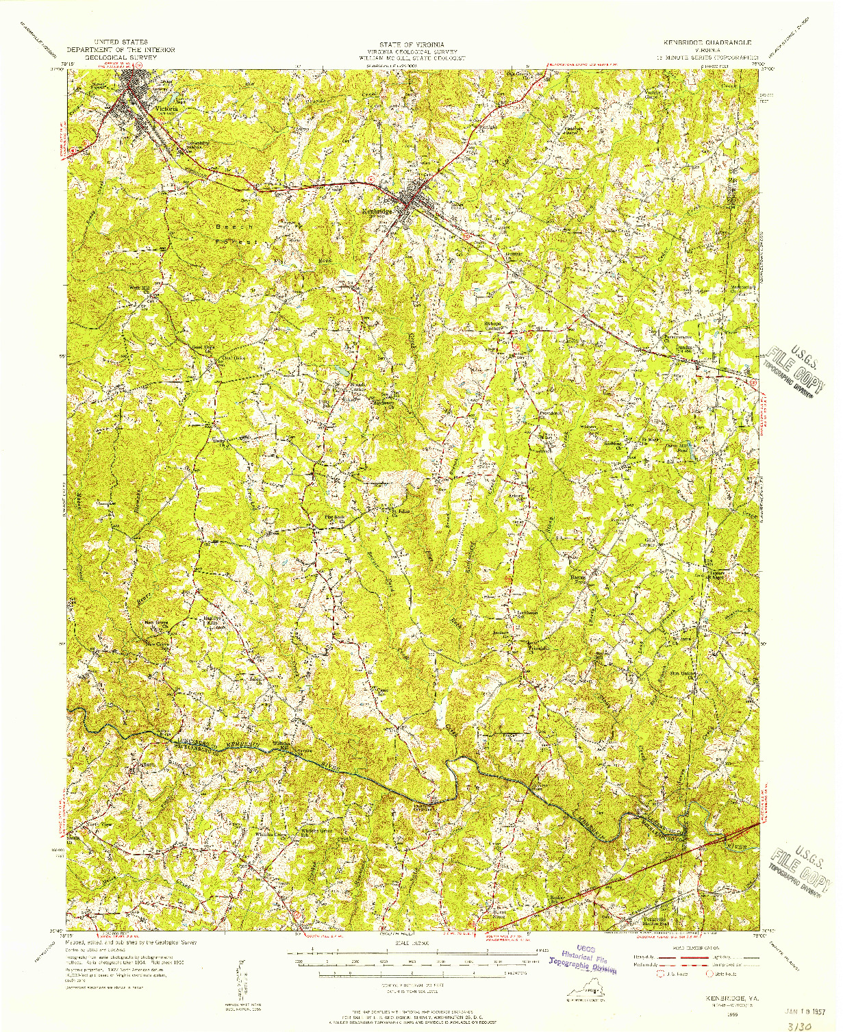 USGS 1:62500-SCALE QUADRANGLE FOR KENBRIDGE, VA 1955