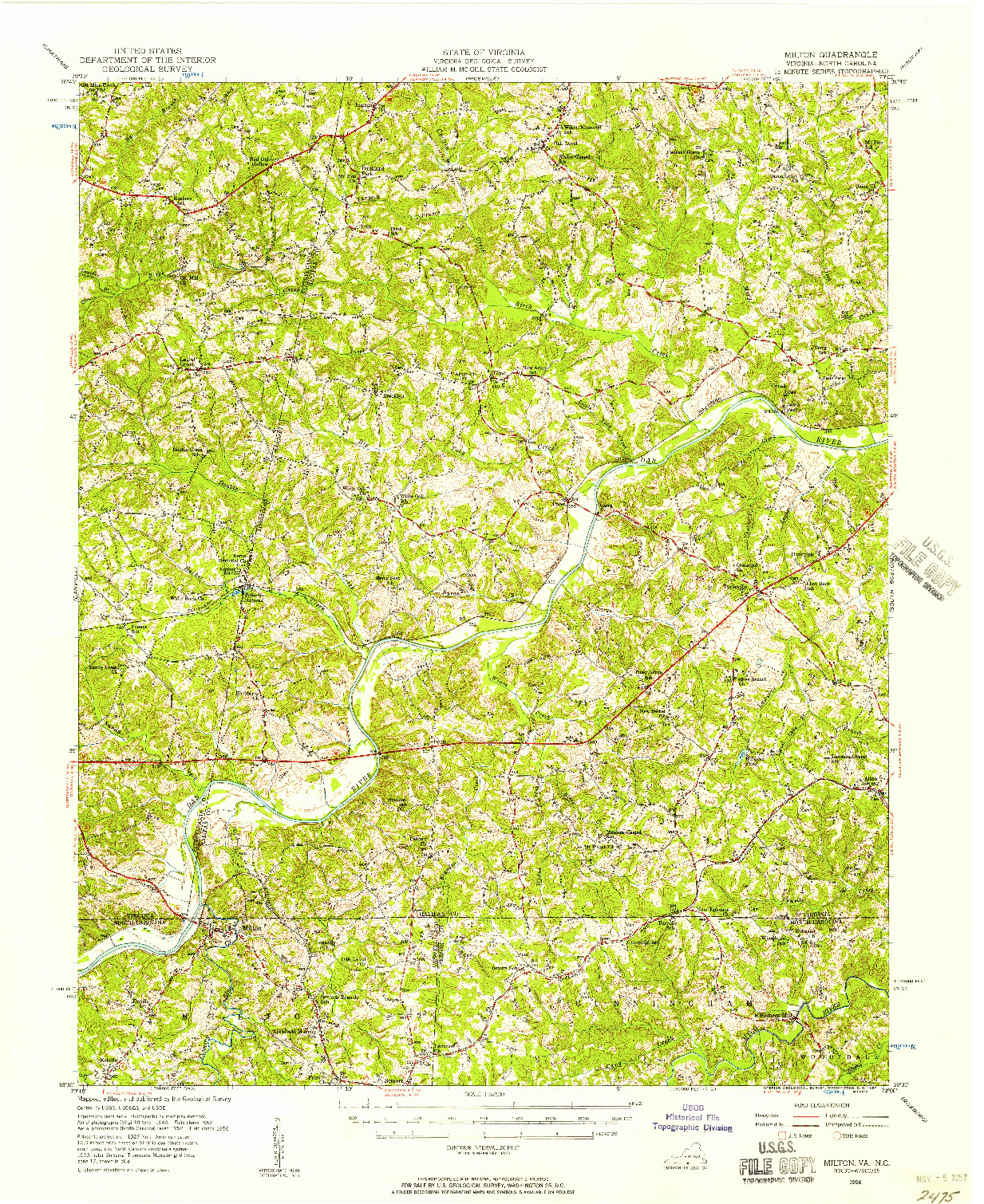 USGS 1:62500-SCALE QUADRANGLE FOR MILTON, VA 1956