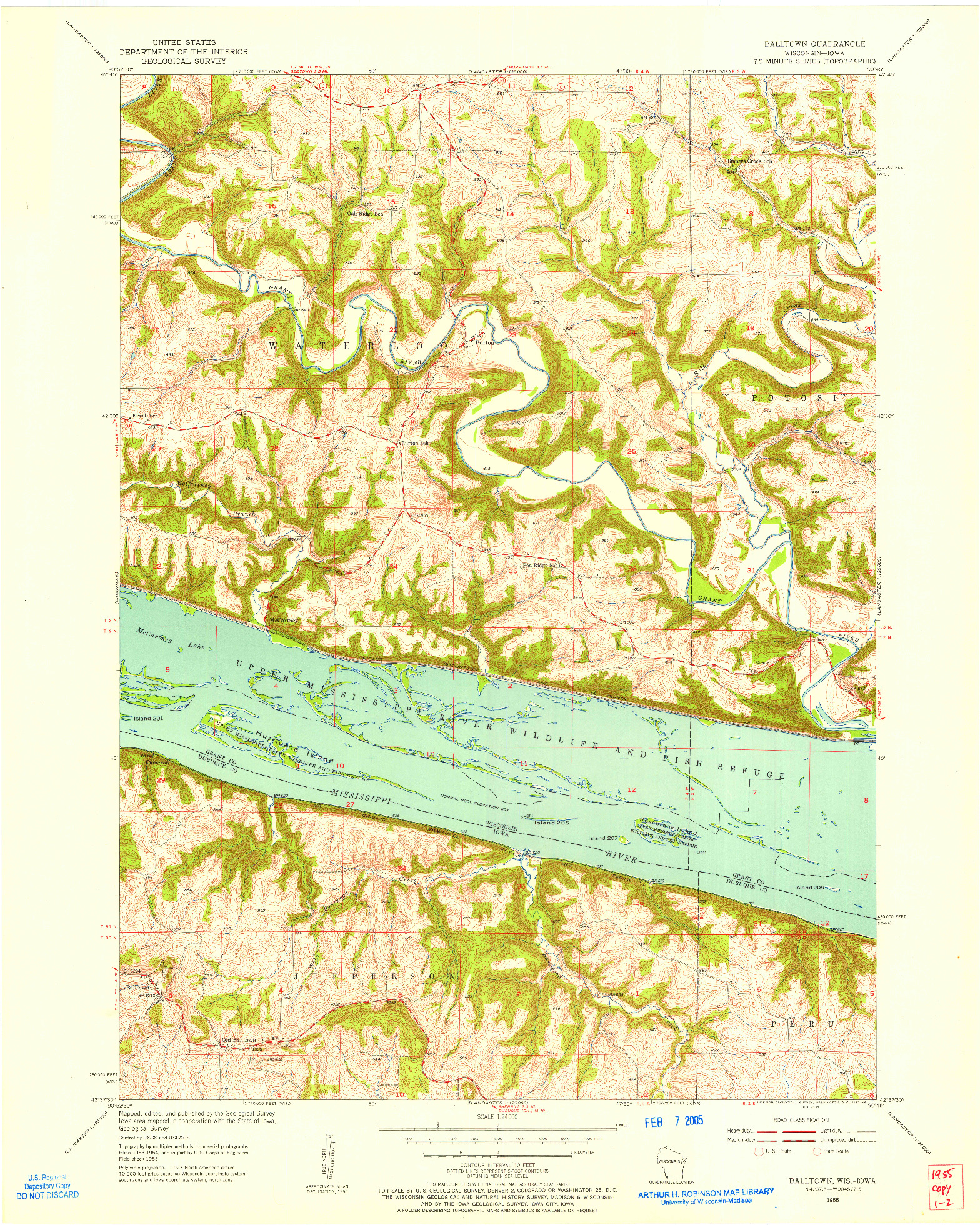 USGS 1:24000-SCALE QUADRANGLE FOR BALLTOWN, WI 1955