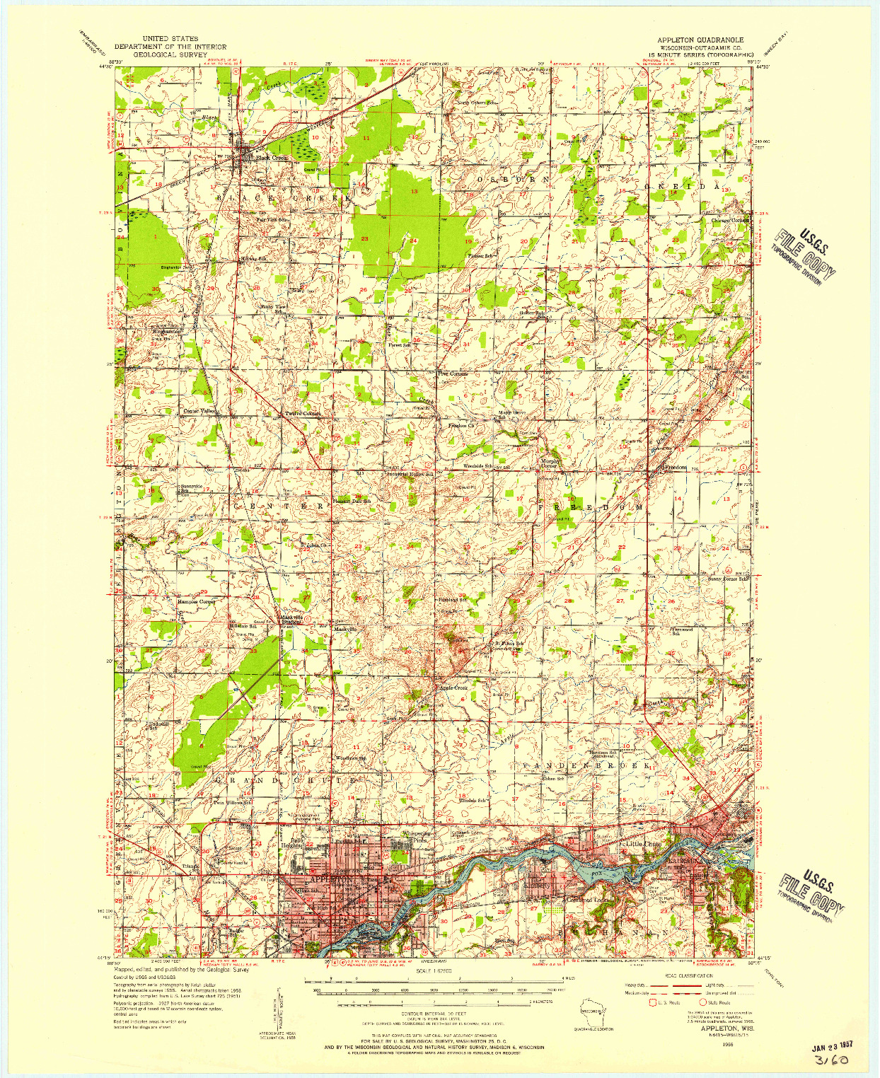 USGS 1:62500-SCALE QUADRANGLE FOR APPLETON, WI 1955