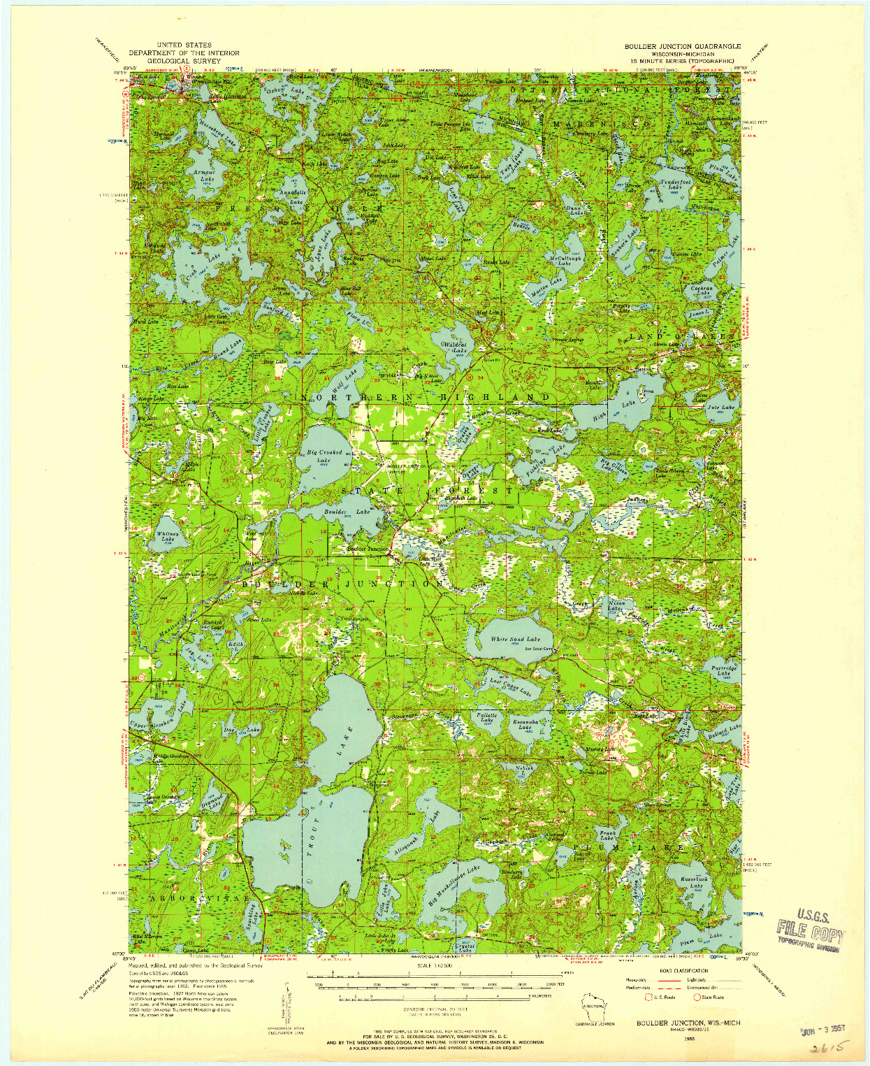 USGS 1:62500-SCALE QUADRANGLE FOR BOULDER JUNCTION, WI 1955