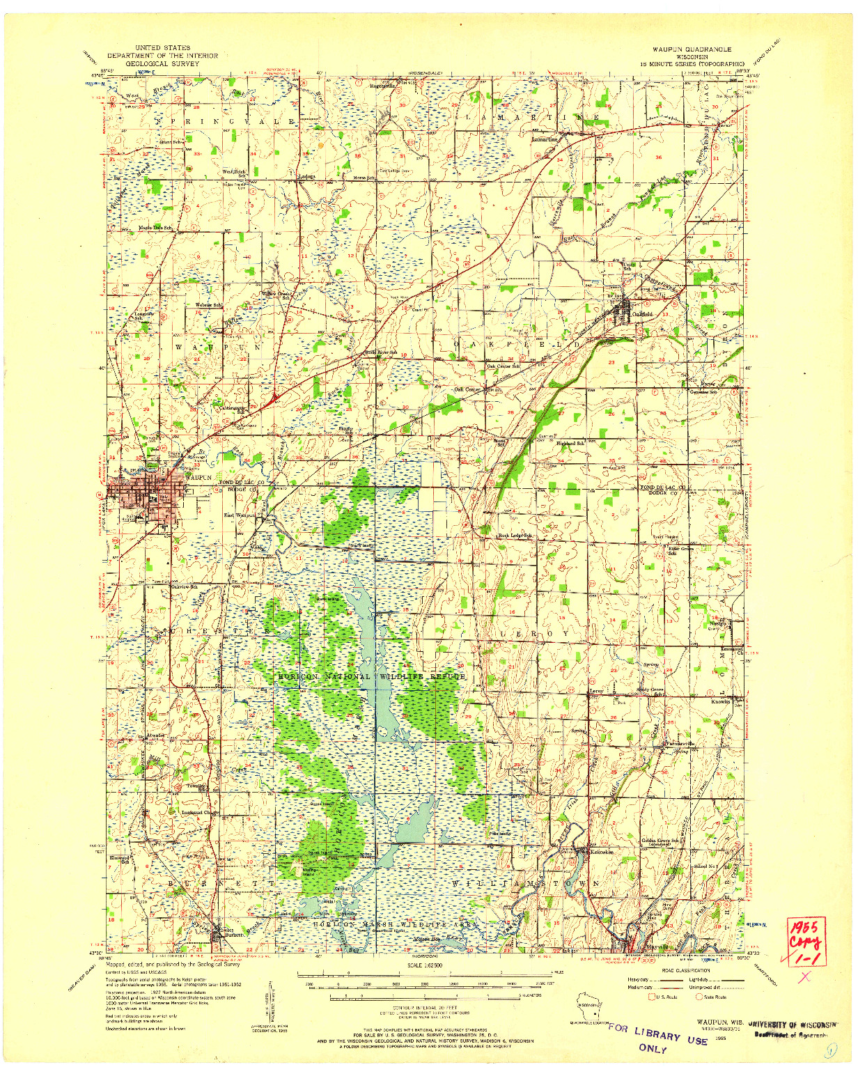 USGS 1:62500-SCALE QUADRANGLE FOR WAUPUN, WI 1955