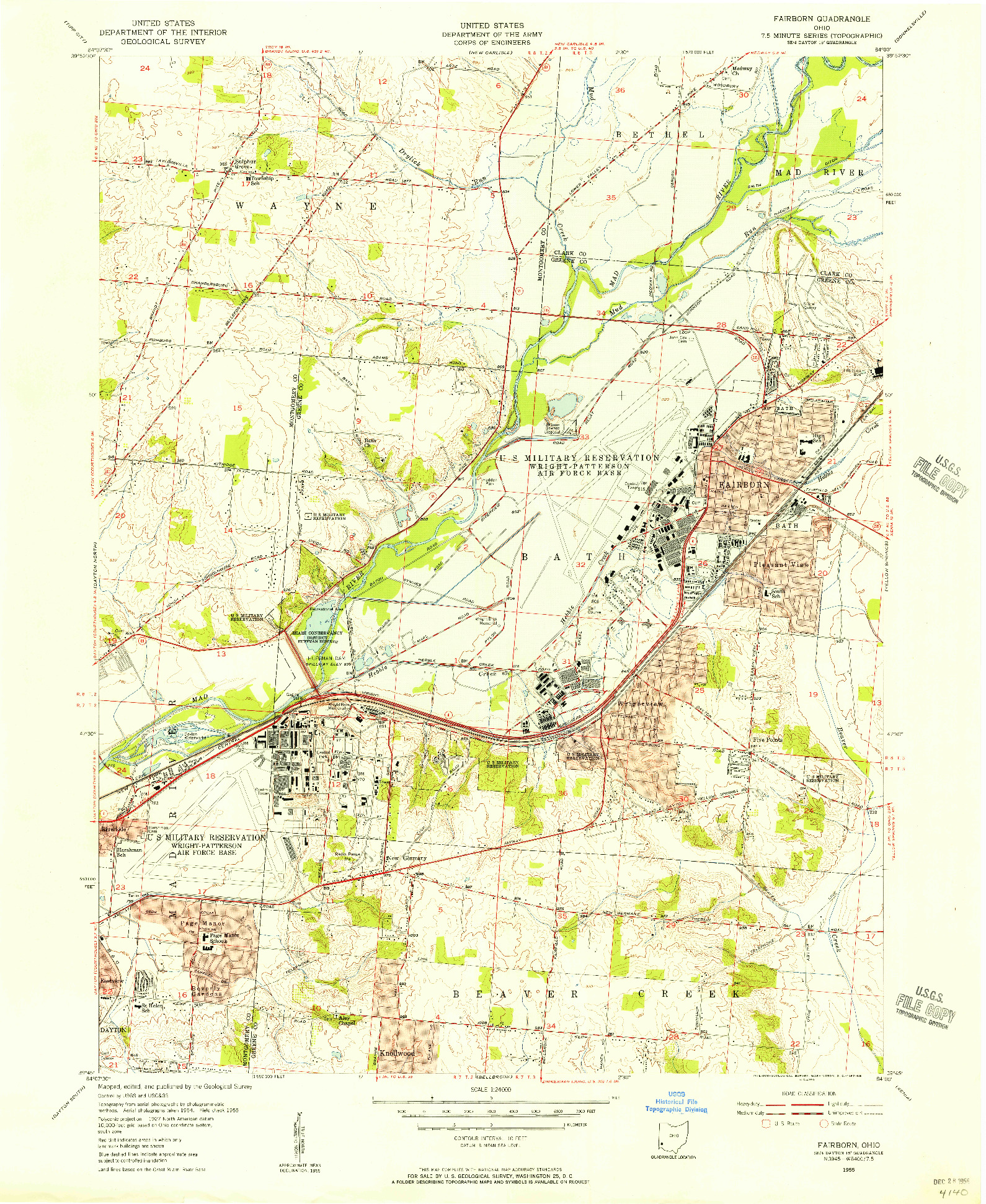 USGS 1:24000-SCALE QUADRANGLE FOR FAIRBORN, OH 1955
