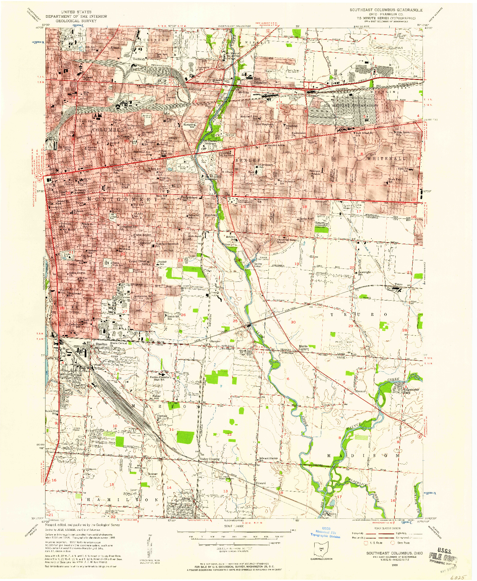 USGS 1:24000-SCALE QUADRANGLE FOR SOUTHEAST COLUMBUS, OH 1955